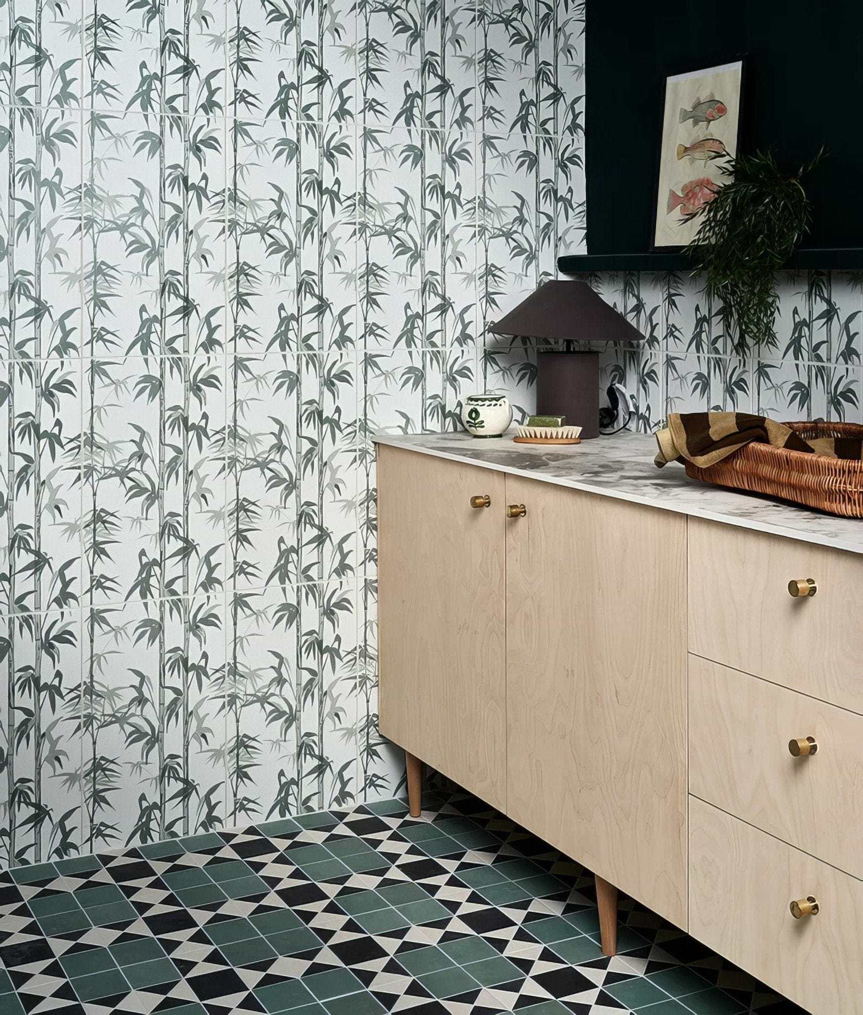 Silk Screen Ceramic Lantau Bamboo Smoke Green - Hyperion Tiles