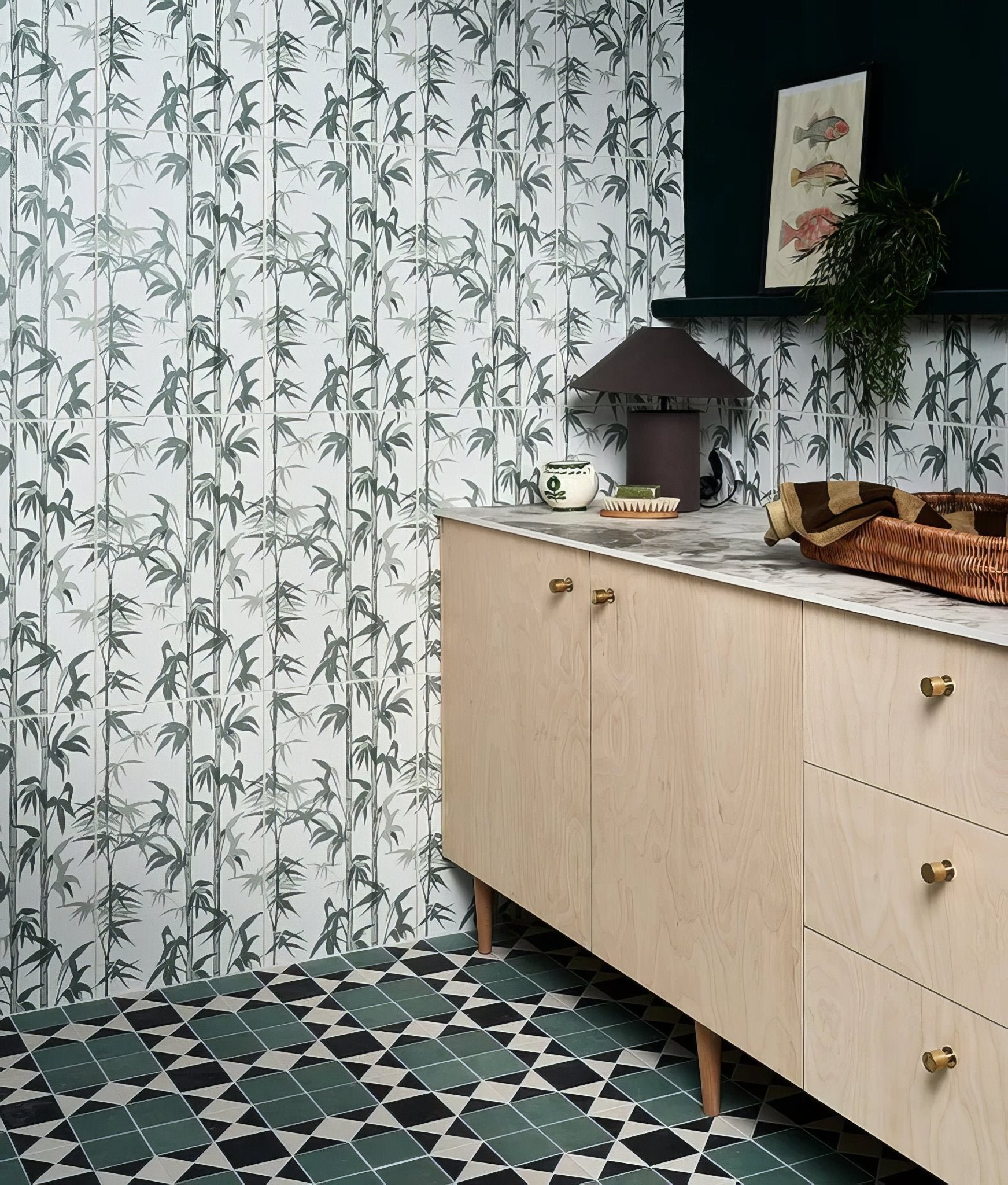 Silk Screen Ceramic Lantau Bamboo Smoke Green - Hyperion Tiles