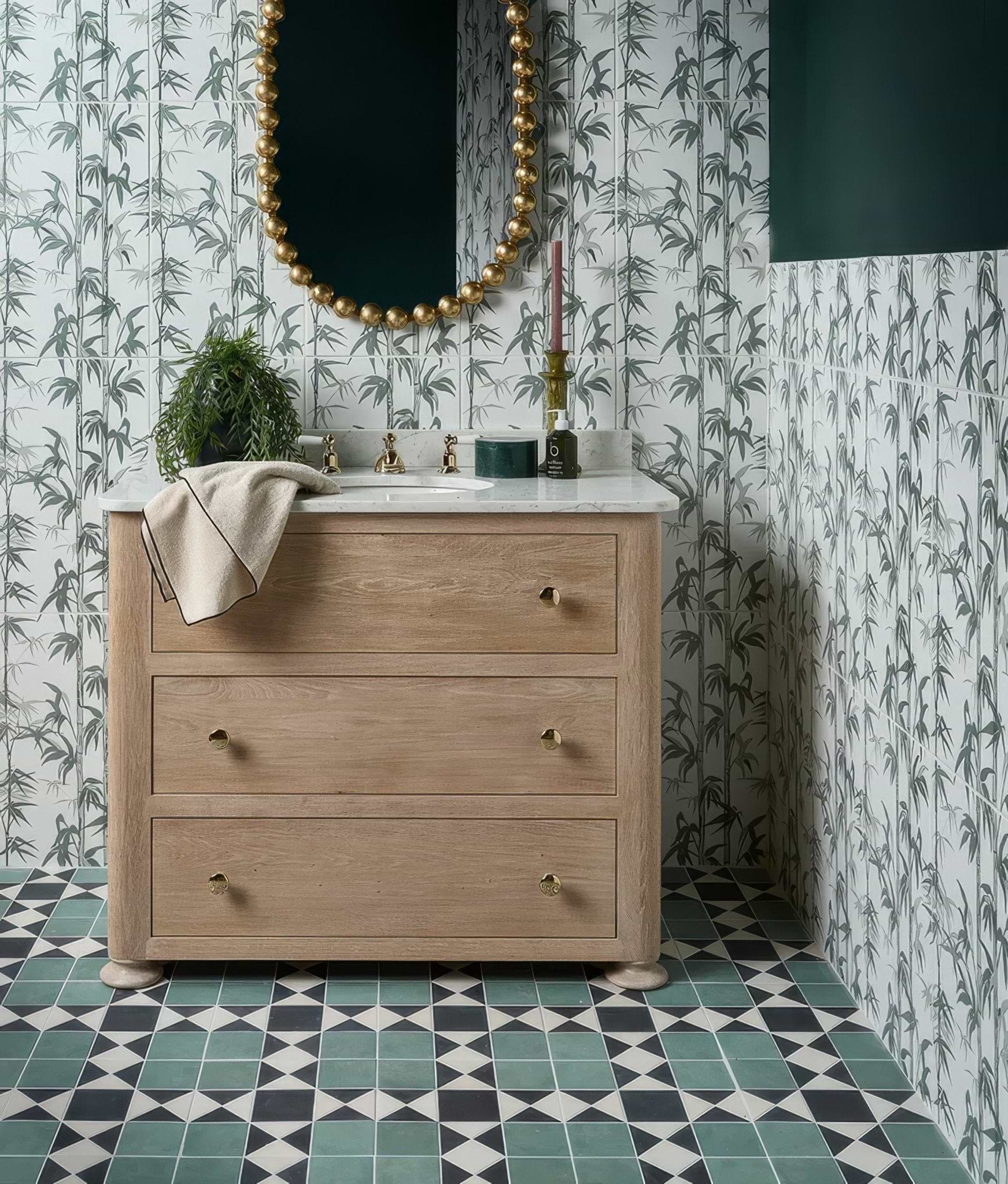 Silk Screen Ceramic Lantau Bamboo Smoke Green - Hyperion Tiles