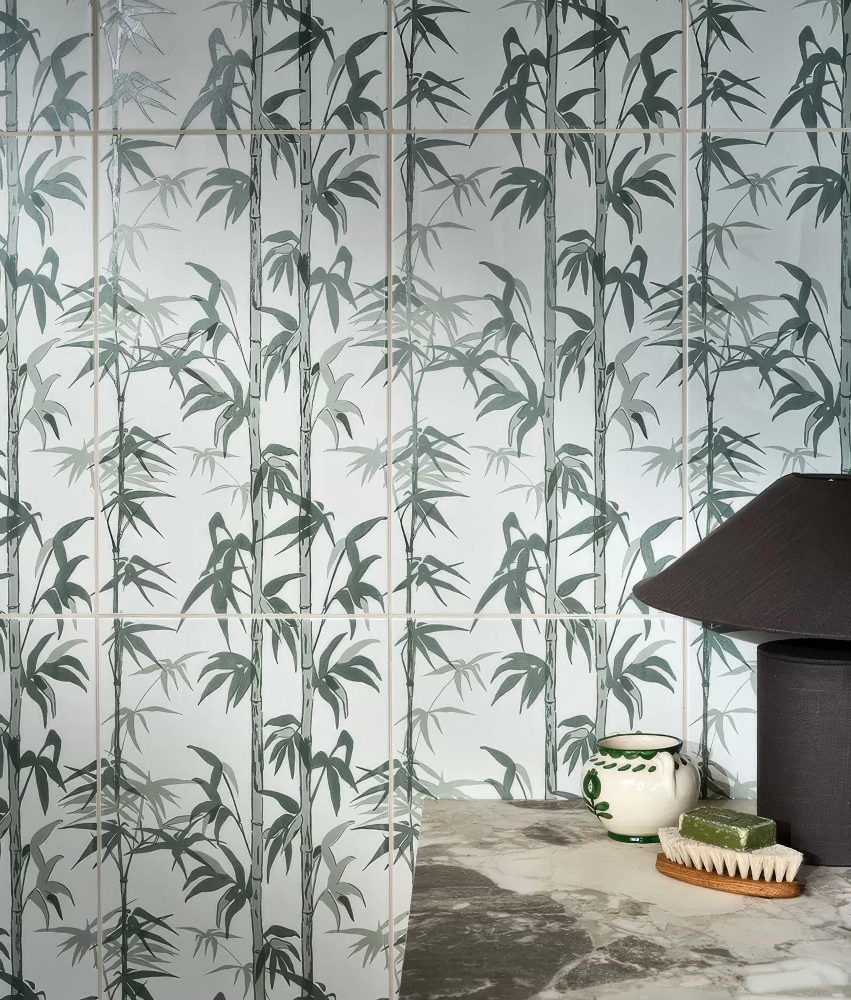 Silk Screen Ceramic Lantau Bamboo Smoke Green - Hyperion Tiles