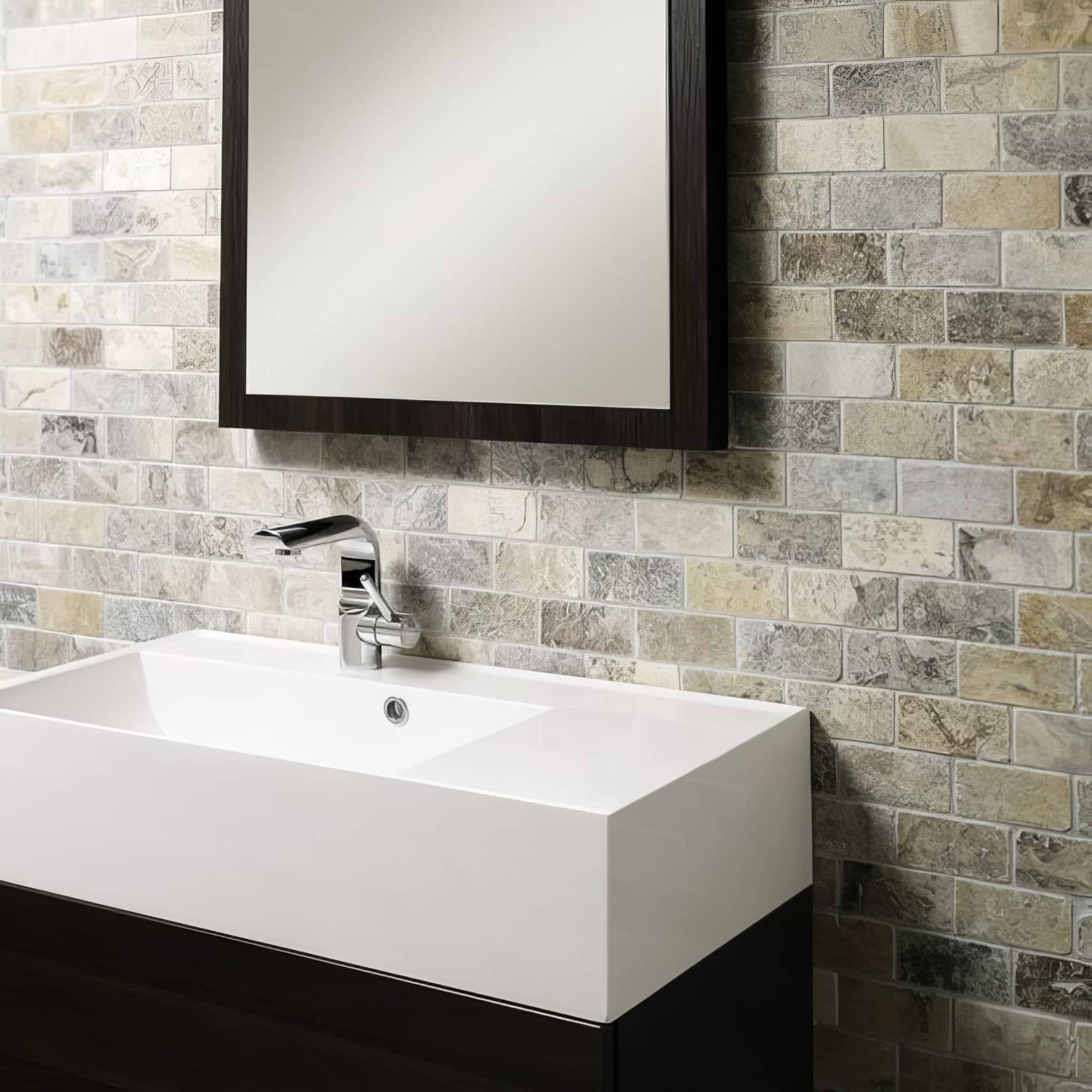 Silver Grey Travertine Brick Mosaic - Hyperion Tiles