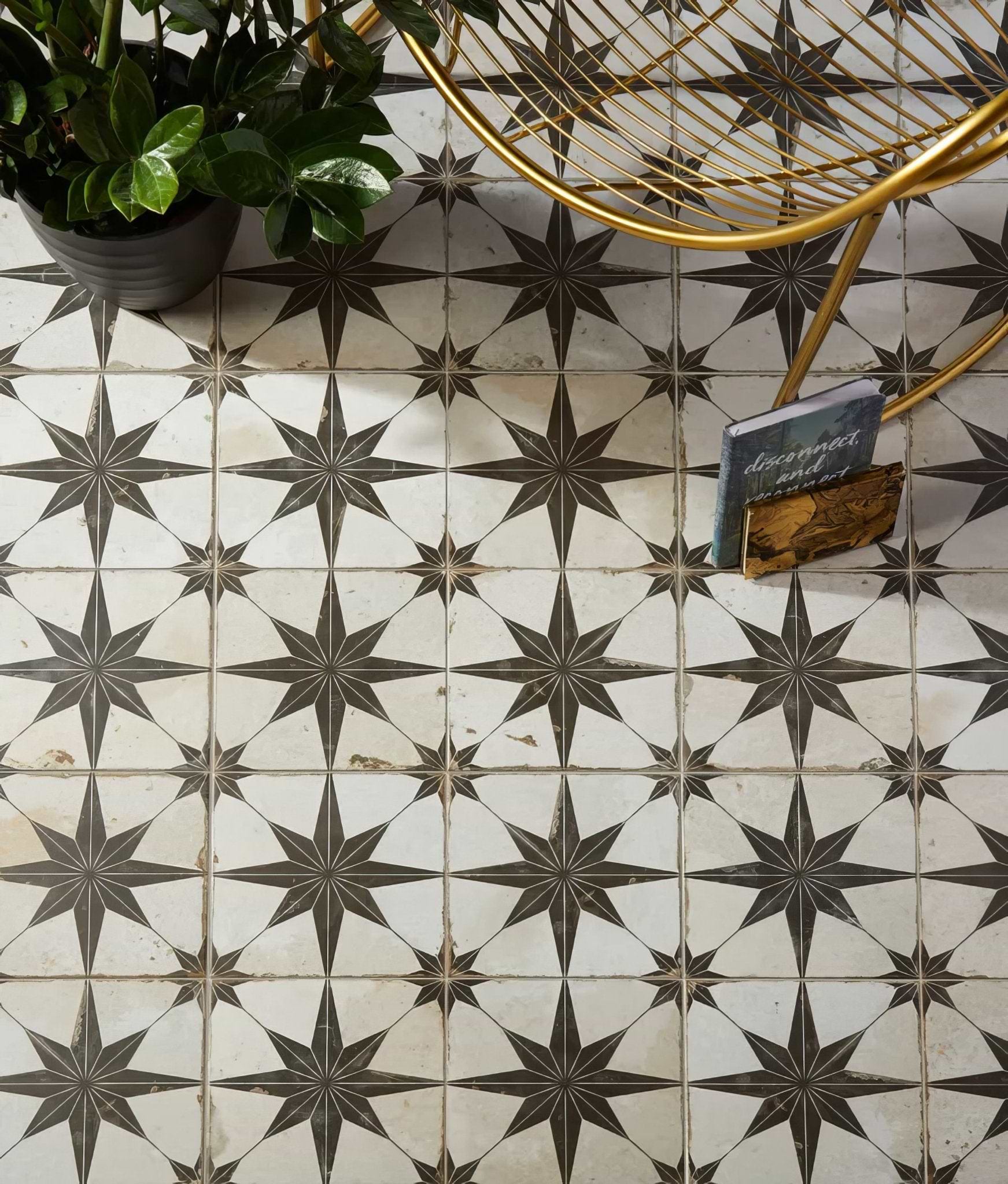 Spitalfields Ceramic Retro Star Black - Hyperion Tiles