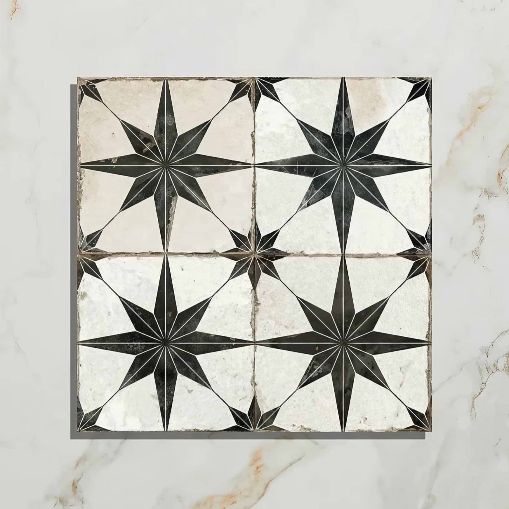 Spitalfields Ceramic Retro Star Black - Hyperion Tiles