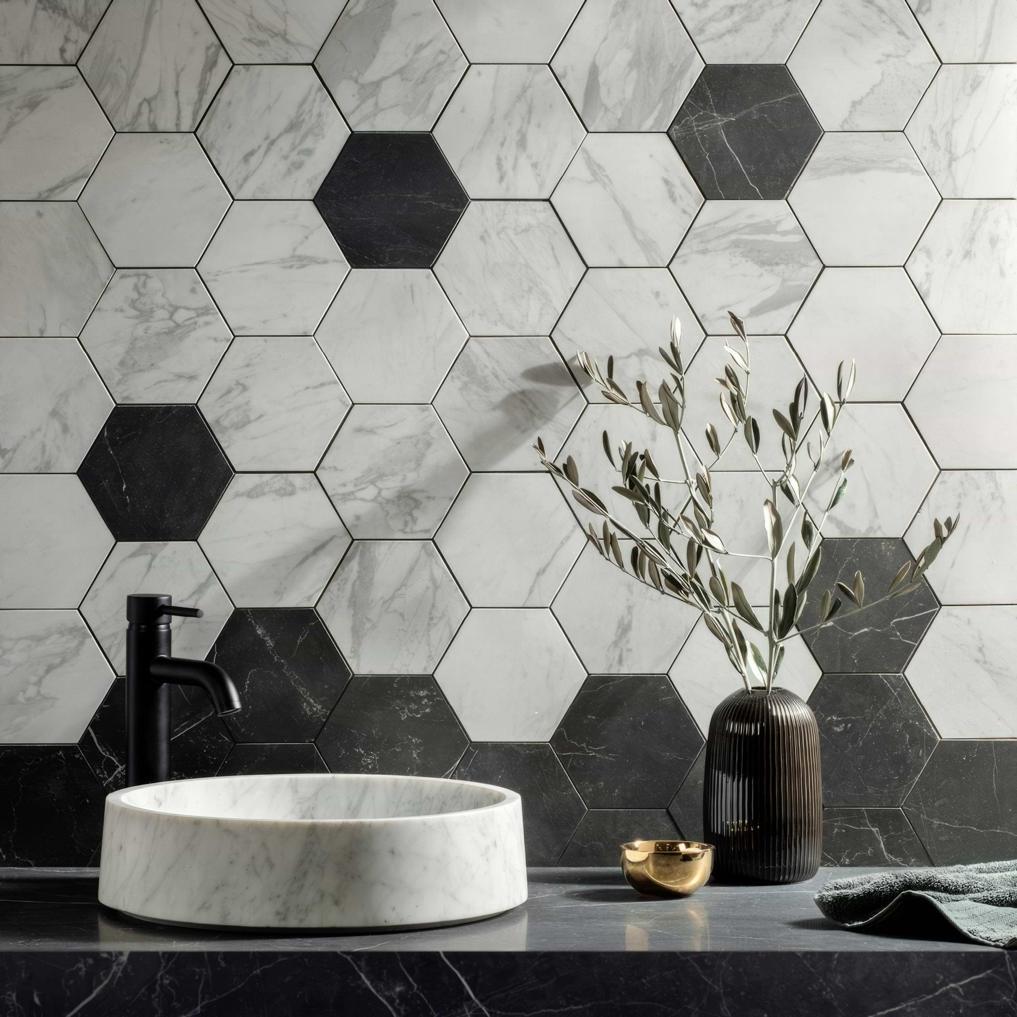 Statuarietto Honed Hexagon Mosaic - Hyperion Tiles