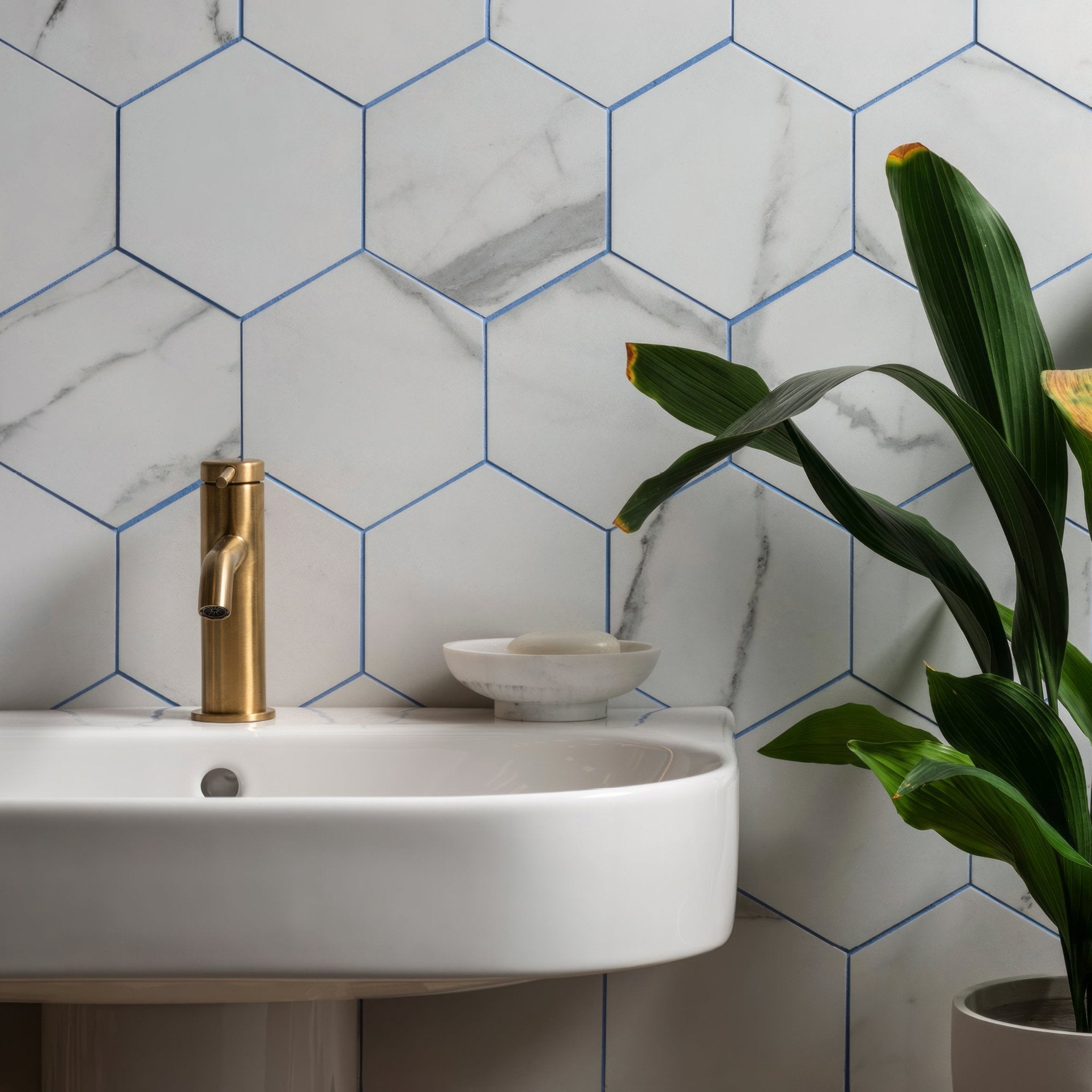 Statuario Nuovo Honed Hexagon Mosaic - Hyperion Tiles