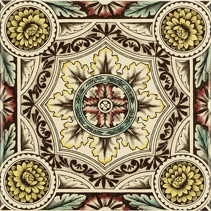 Symmetrical Floral Pattern Single Tile on County White - Hyperion Tiles