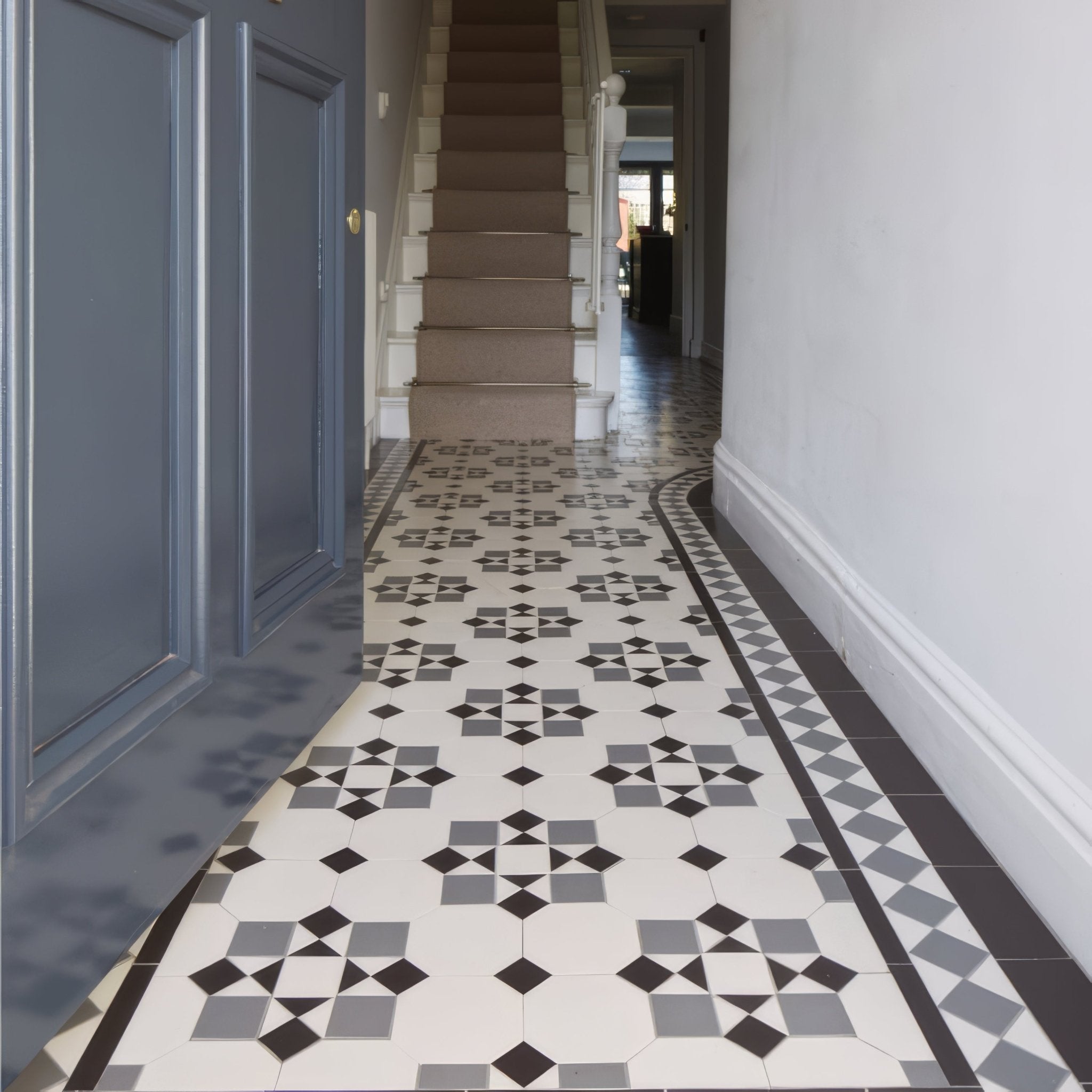 Tenby Black, Dover White & Grey with Cardigan drop - in - Hyperion Tiles