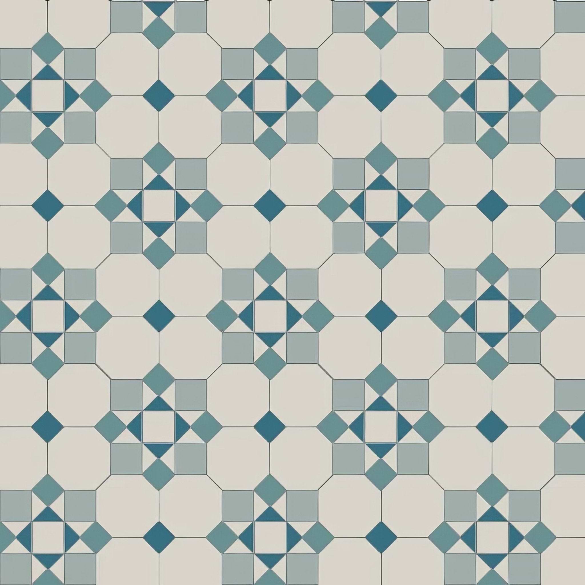 Tenby Dover White, Pugin Blue, Grey & Blue - Hyperion Tiles