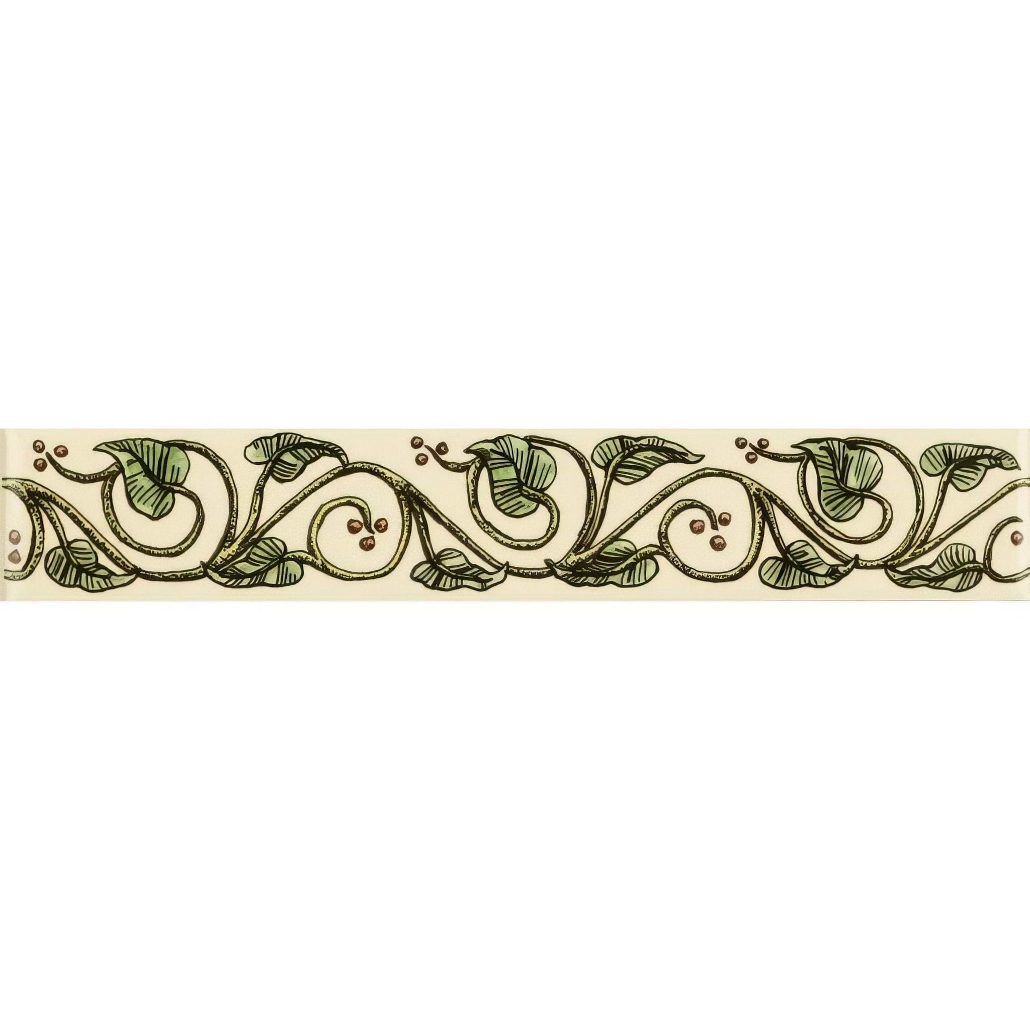 Trailing Ivy, Green Classical Decorative Border, on County White - Hyperion Tiles