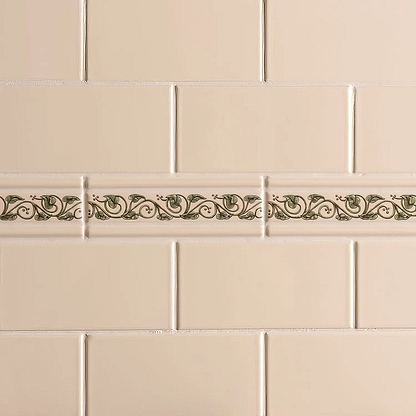 Trailing Ivy, Green Classical Decorative Border, on County White - Hyperion Tiles
