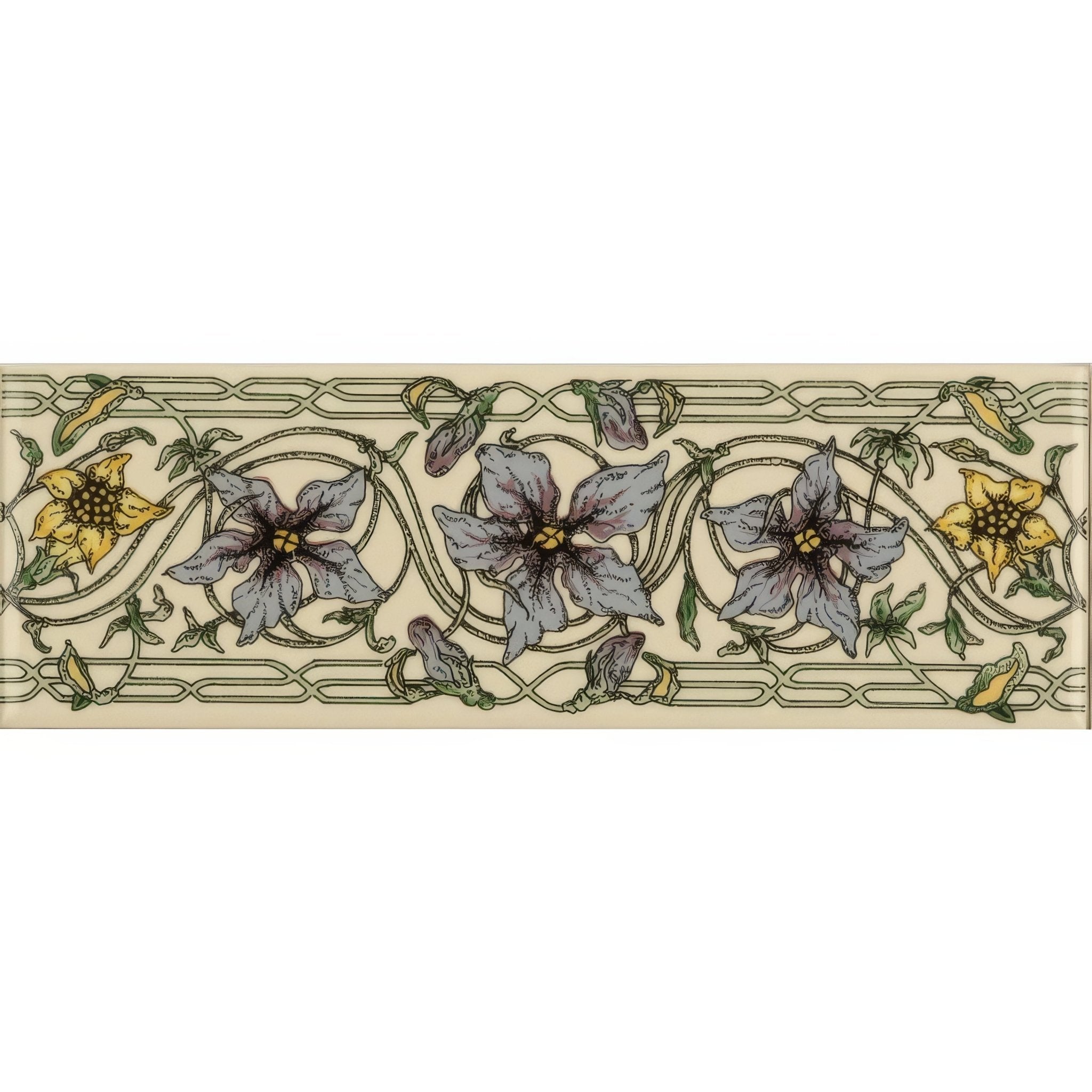 Trailing Periwinkle Blue Classical Decorative Border on County White - Hyperion Tiles