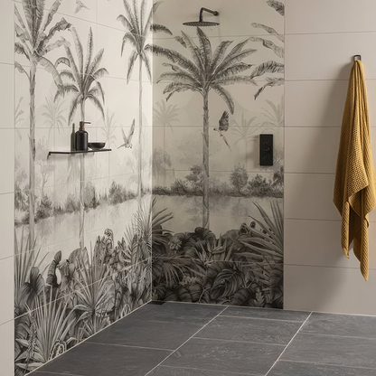 Tropical Oasis Monochrome Mural - Hyperion Tiles