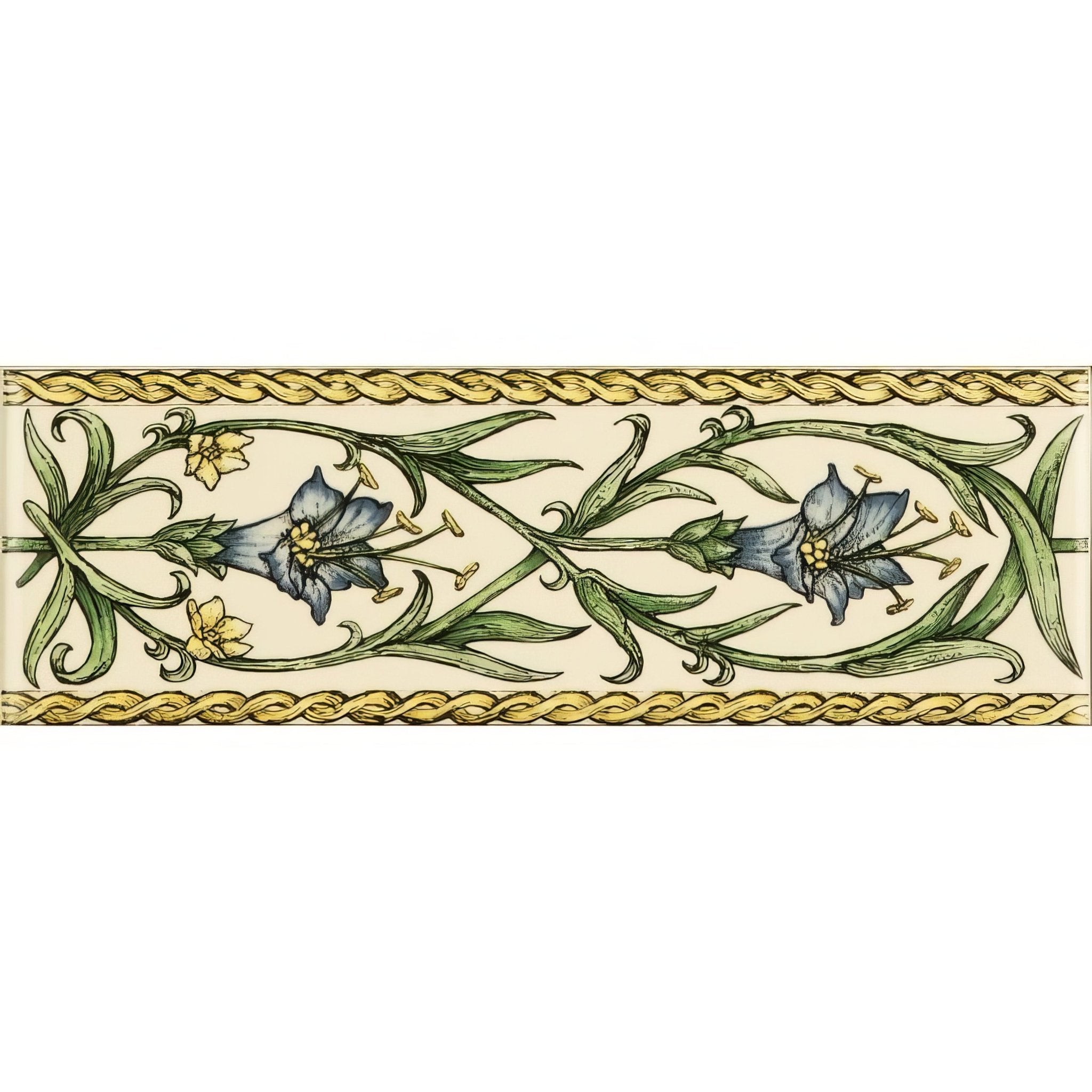 Trumpet Gentian Blue Classical Decorative Border on County White - Hyperion Tiles