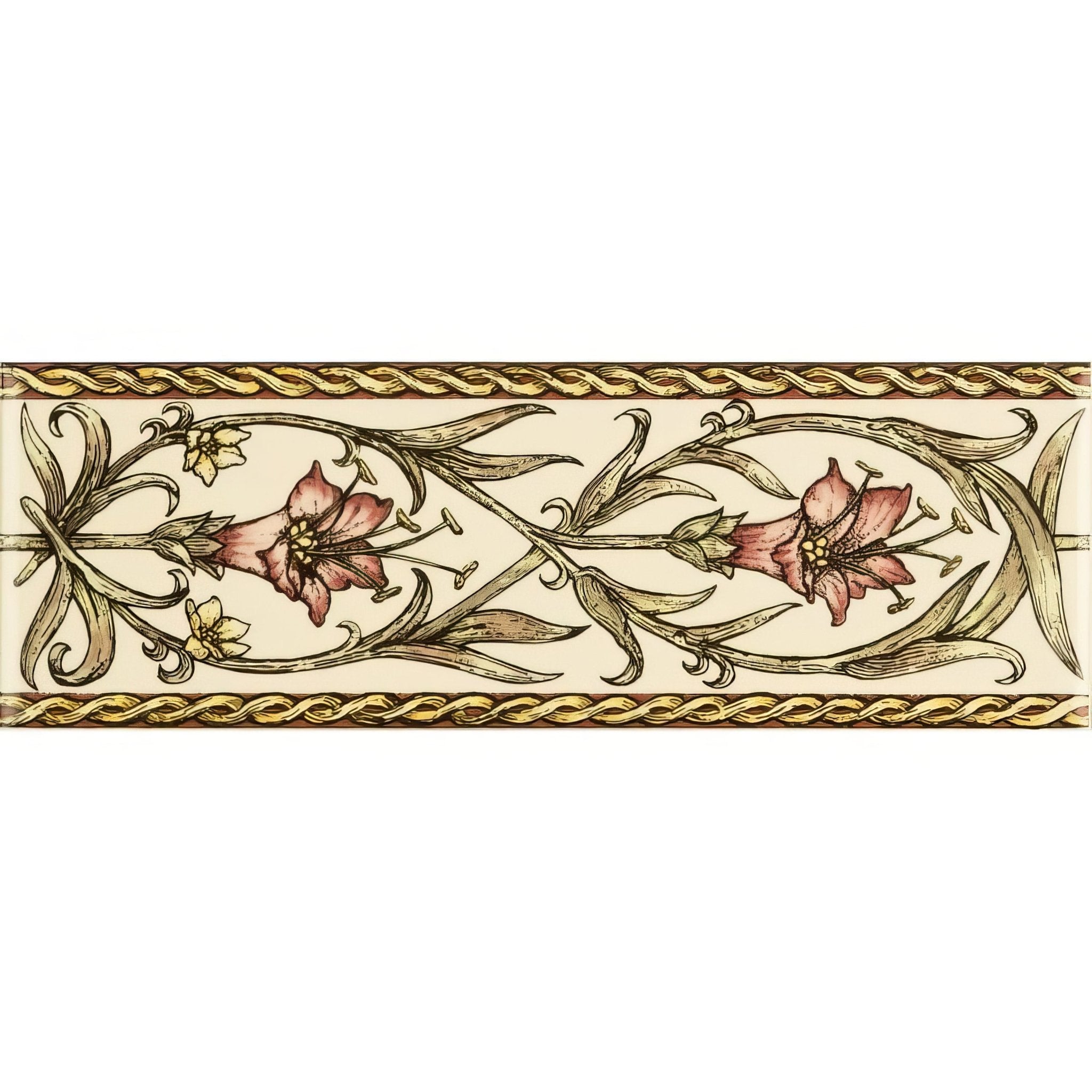 Trumpet Gentian, Pink Classical Decorative Border, on County White - Hyperion Tiles