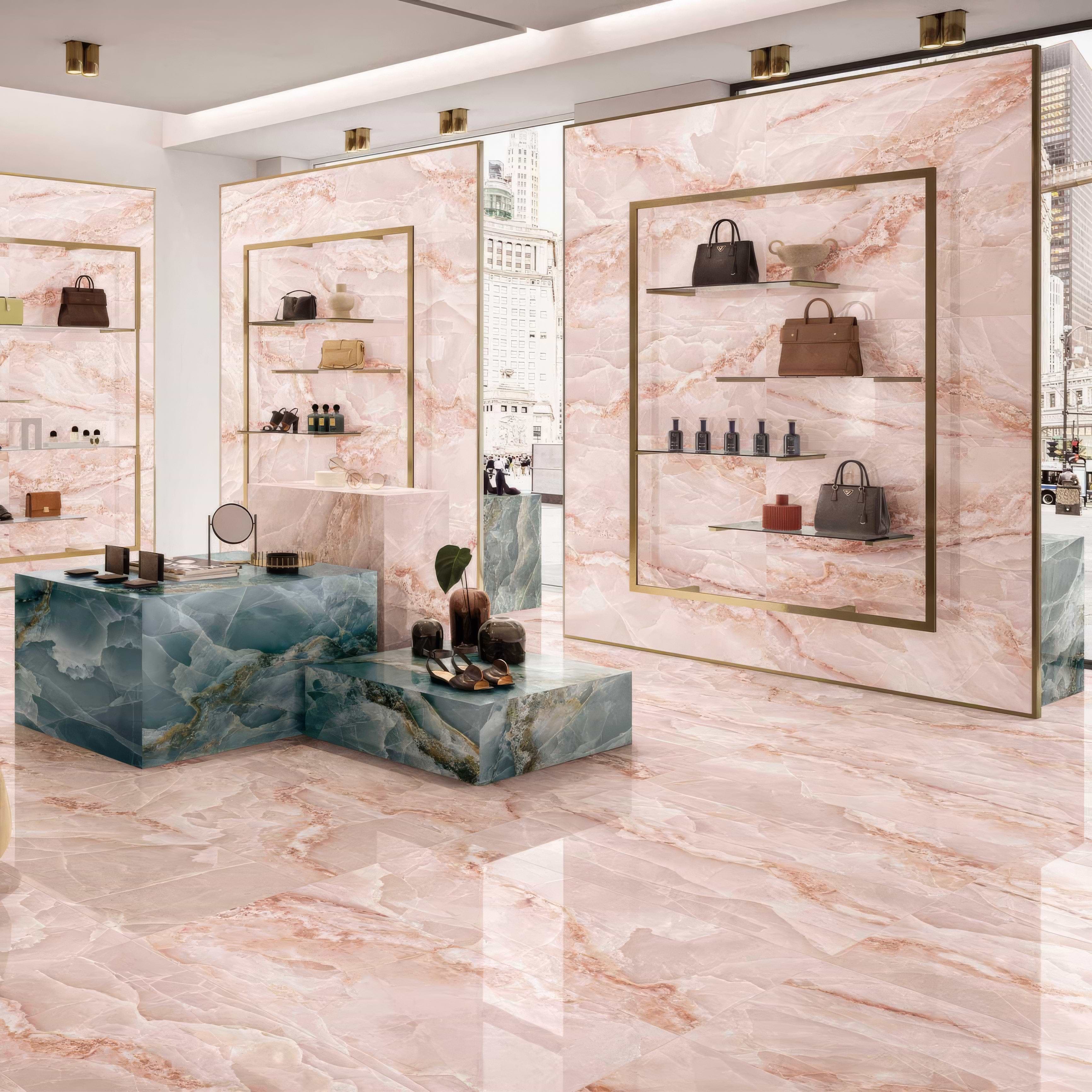 Onyx Pink in Polished and Matt Tiles By Hyperion Tiles