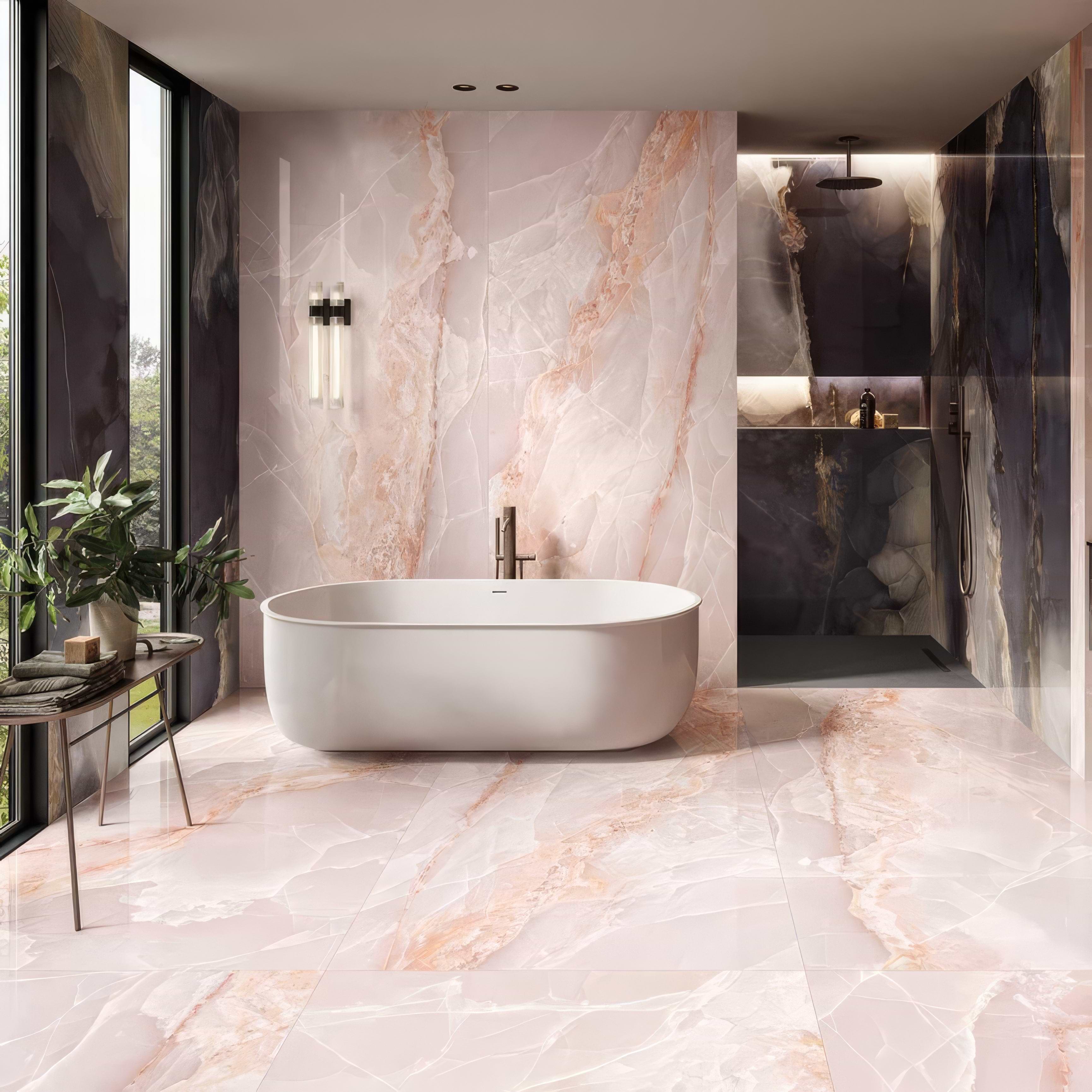 Onyx Pink in Polished and Matt Tiles By Hyperion Tiles