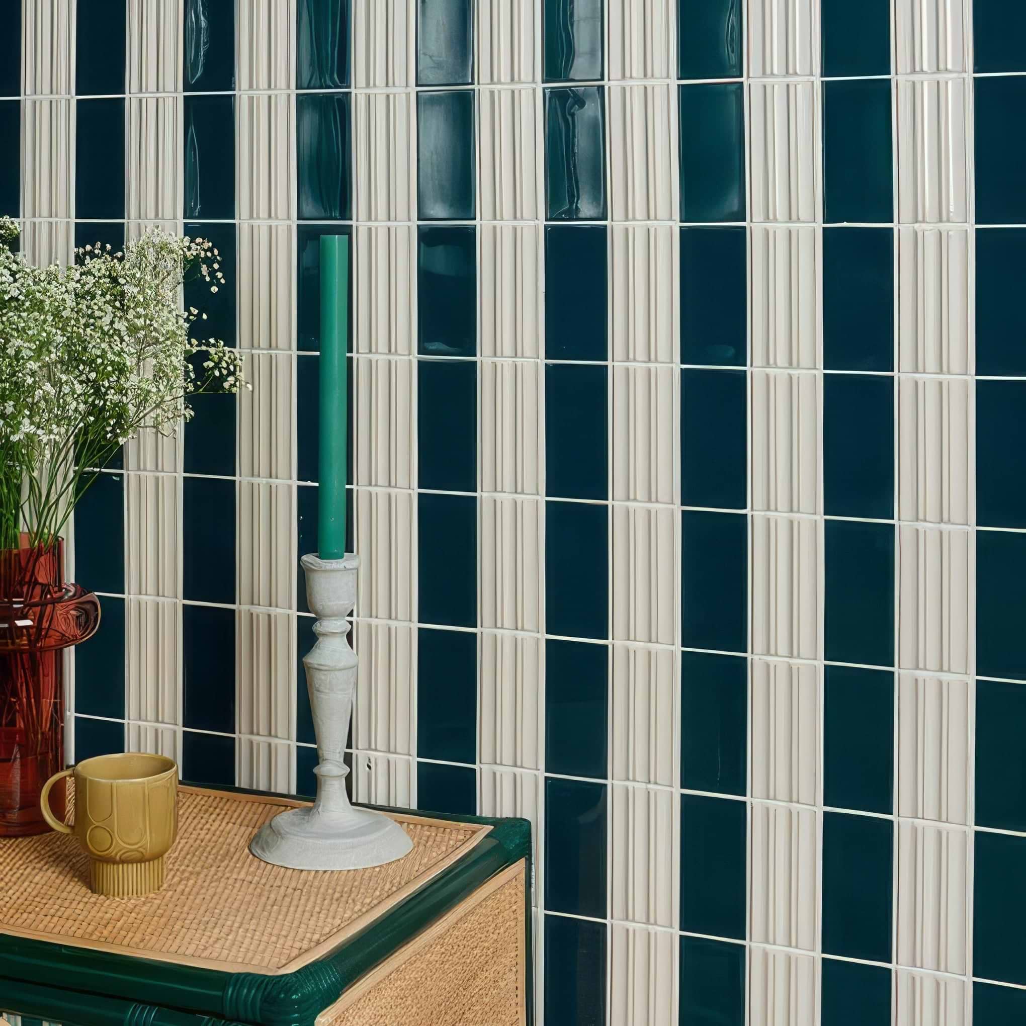 Tunstall Ceramic Deep White Fluted Brick - Hyperion Tiles