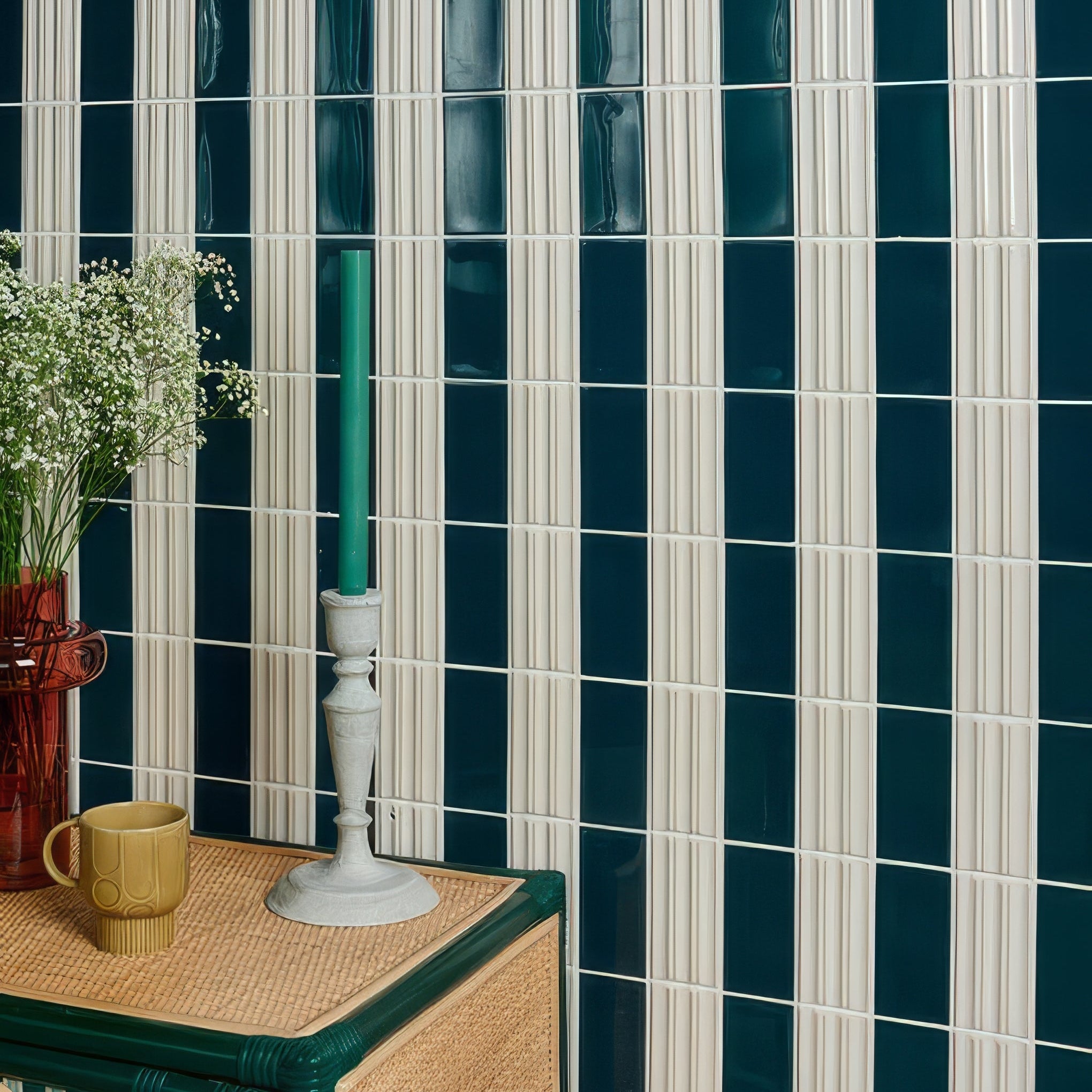 Tunstall Ceramic Deep White Fluted Brick - Hyperion Tiles