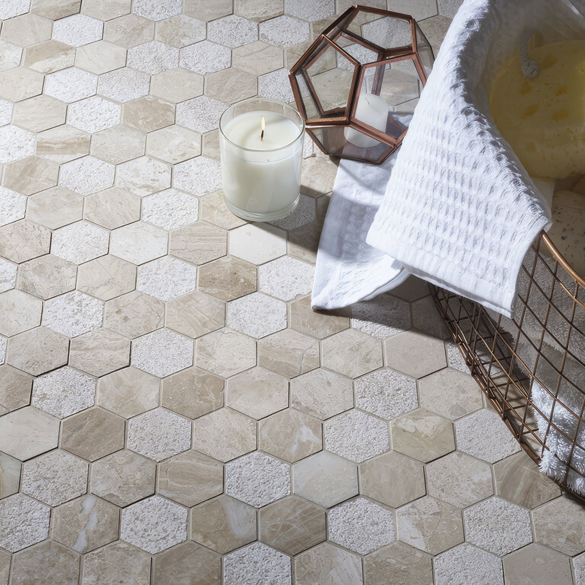 Vanilla Cream Mix Finish Marble Hexagon Mosaic - Hyperion Tiles