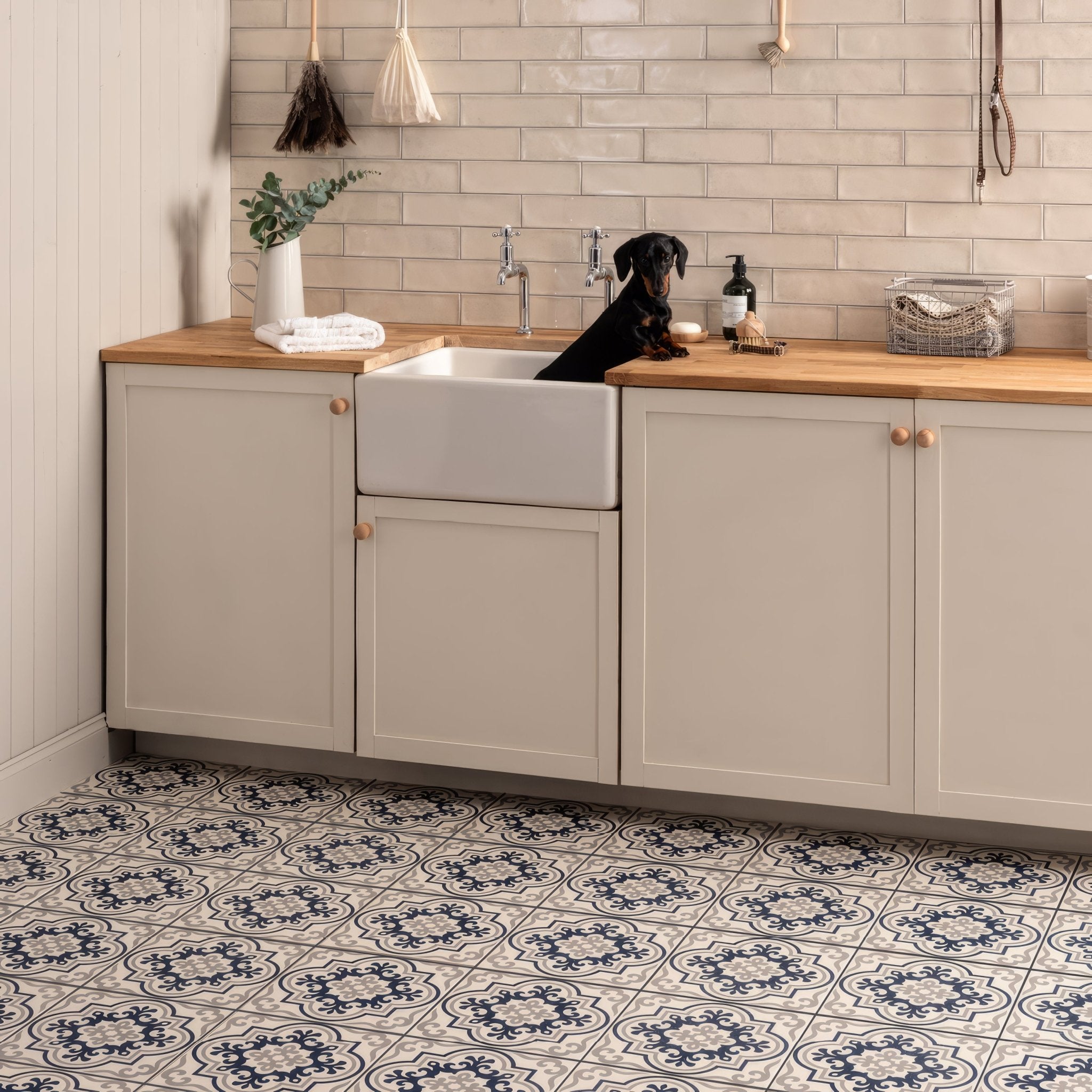 Vogue Dark Blue/Light Grey on Chalk - Hyperion Tiles