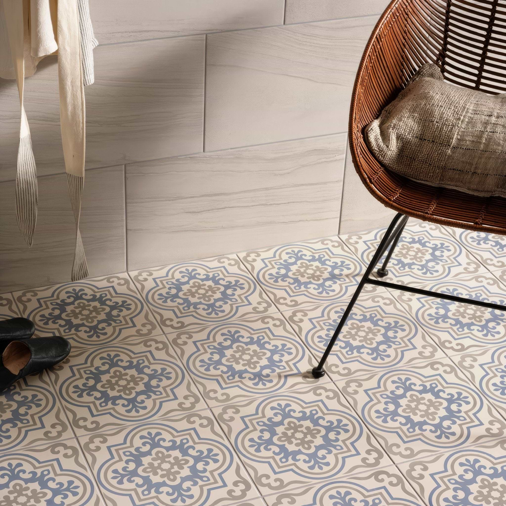 Vogue Light Blue/Stone on Chalk - Hyperion Tiles