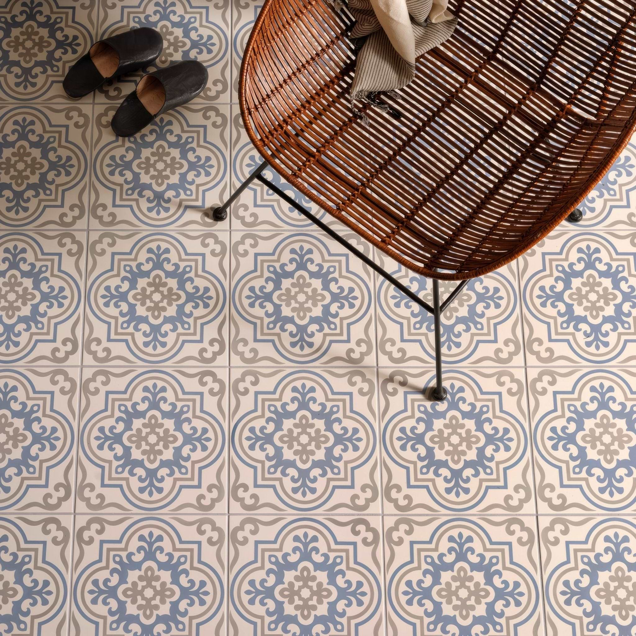 Vogue Light Blue/Stone on Chalk - Hyperion Tiles