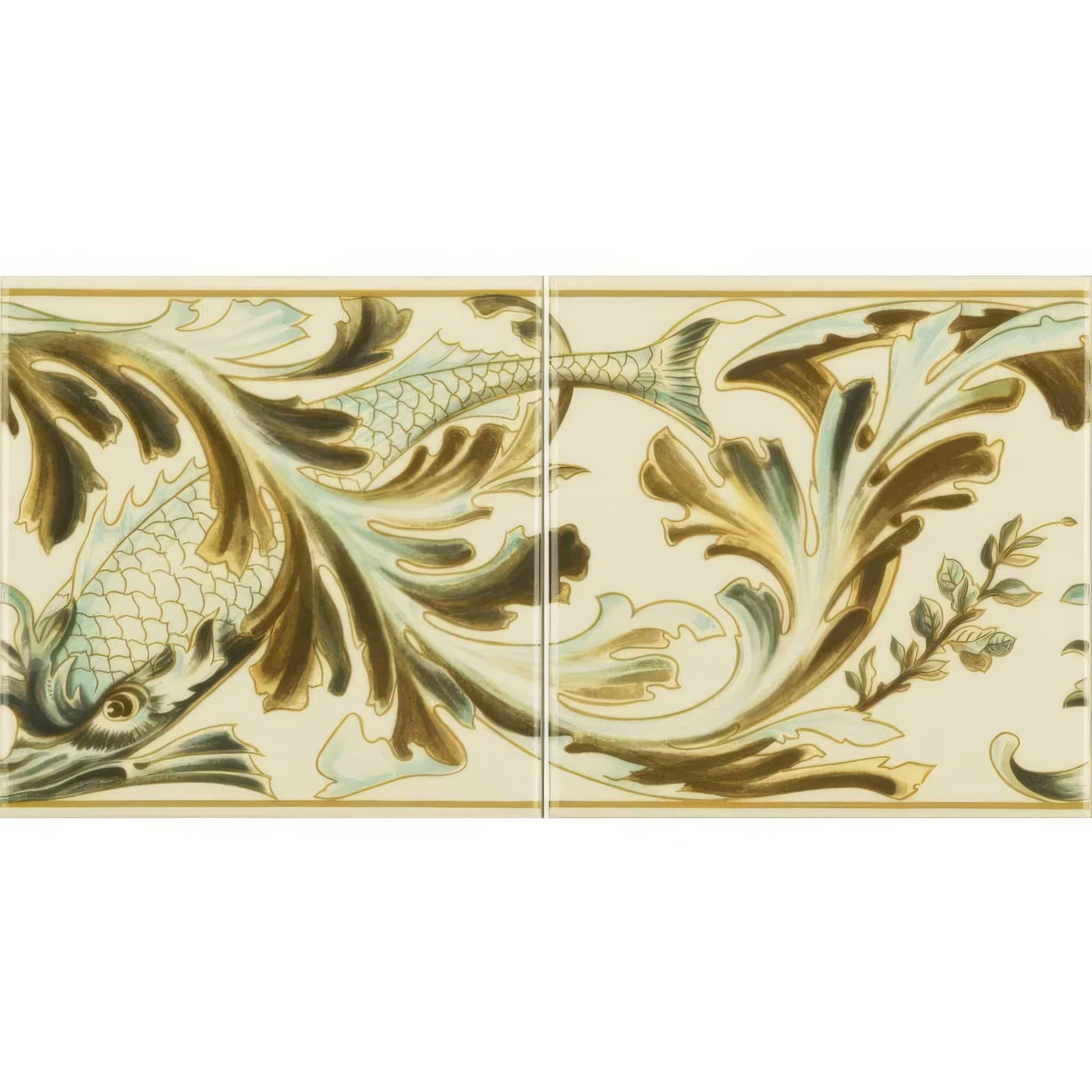 W B Simpson Fish Frieze 2 - Tile Set on County White - Hyperion Tiles