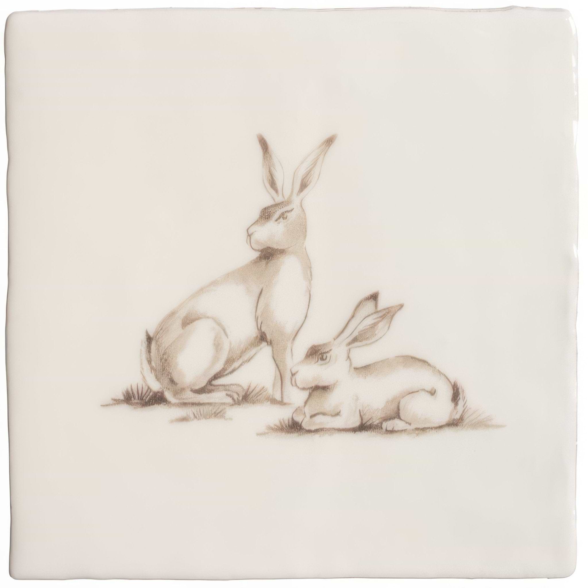 Warren of Hares Sepia on Cotton - Hyperion Tiles