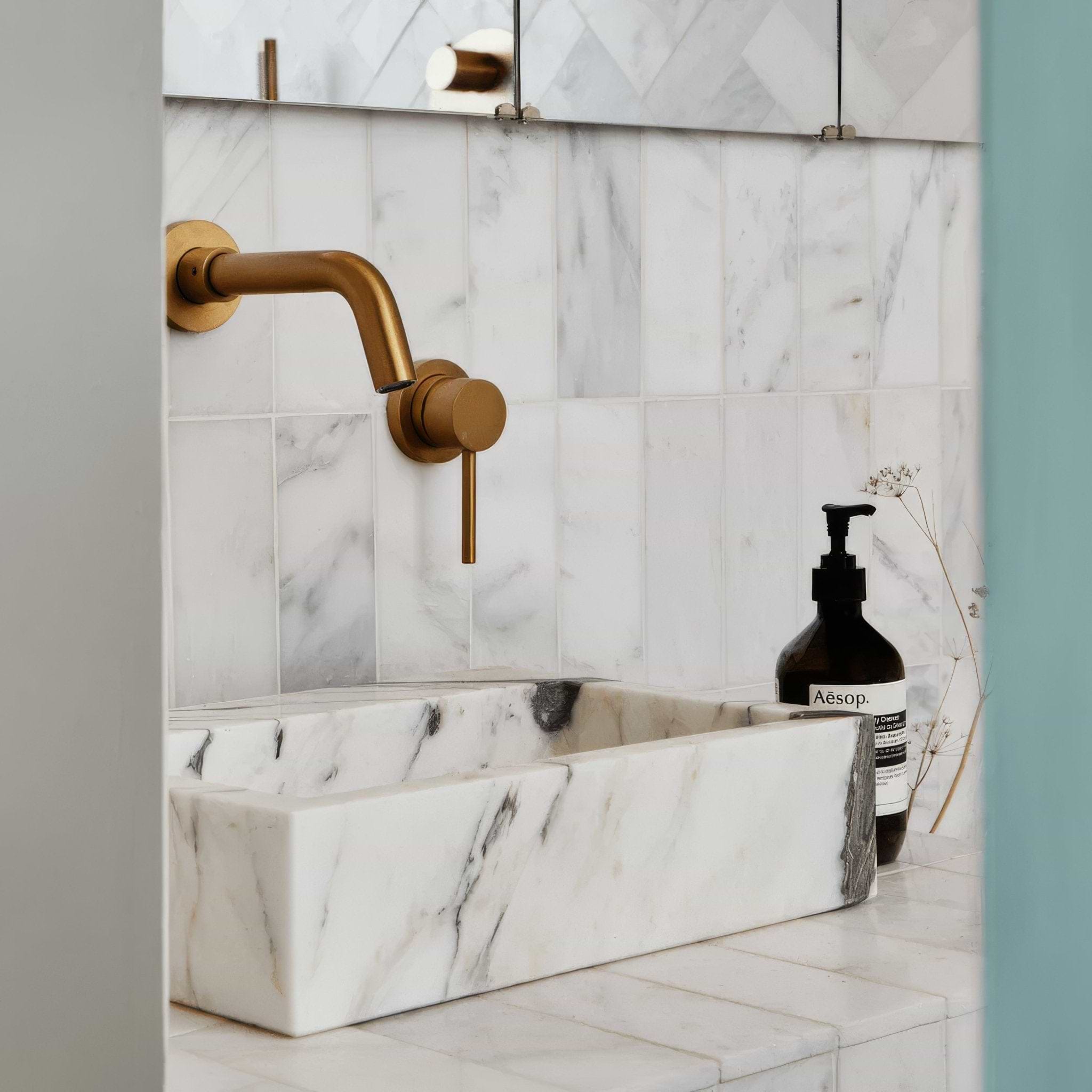 White Herringbone Honed Marble Tile - Hyperion Tiles