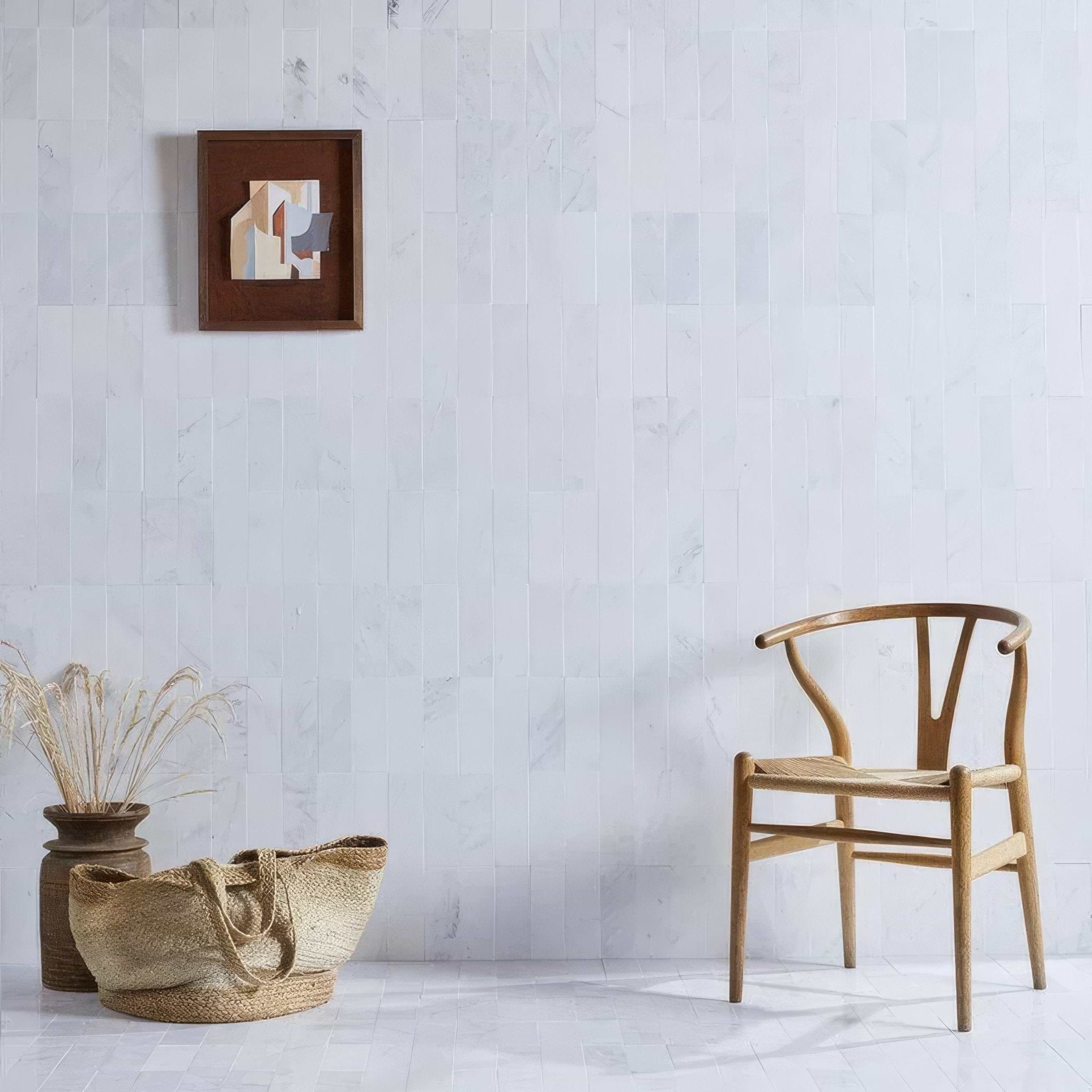 White Herringbone Honed Marble Tile - Hyperion Tiles