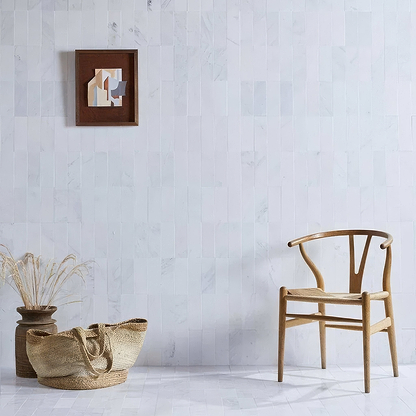 White Herringbone Honed Marble Tile - Hyperion Tiles