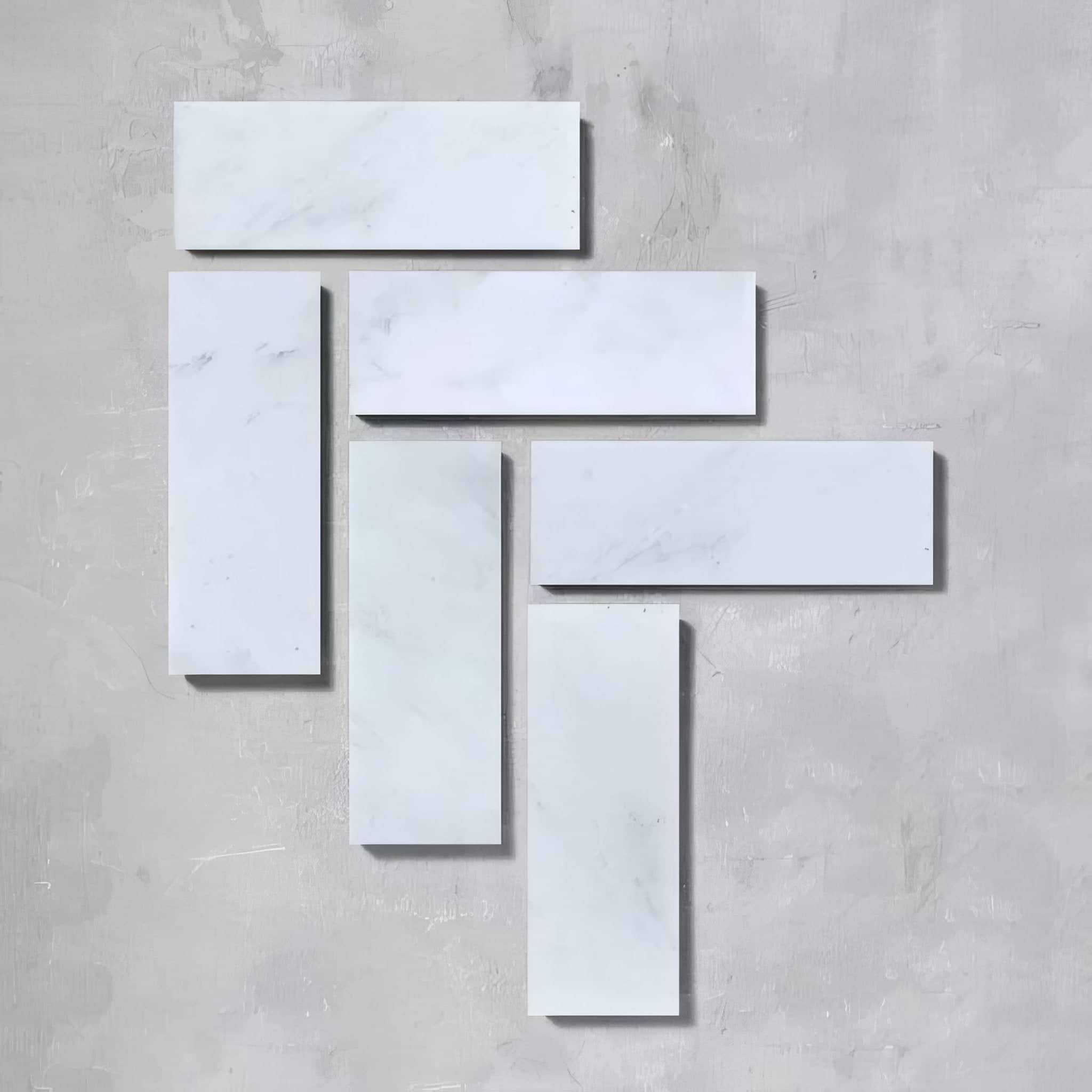 White Herringbone Honed Marble Tile - Hyperion Tiles
