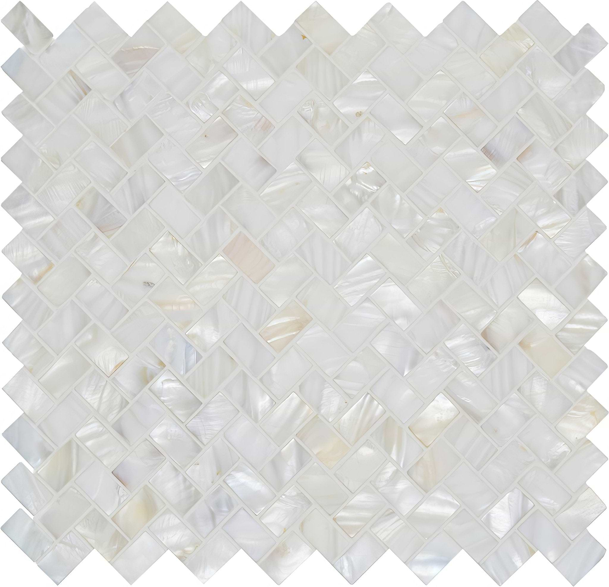 White Pearl Herringbone Shell Mosaic - Hyperion Tiles