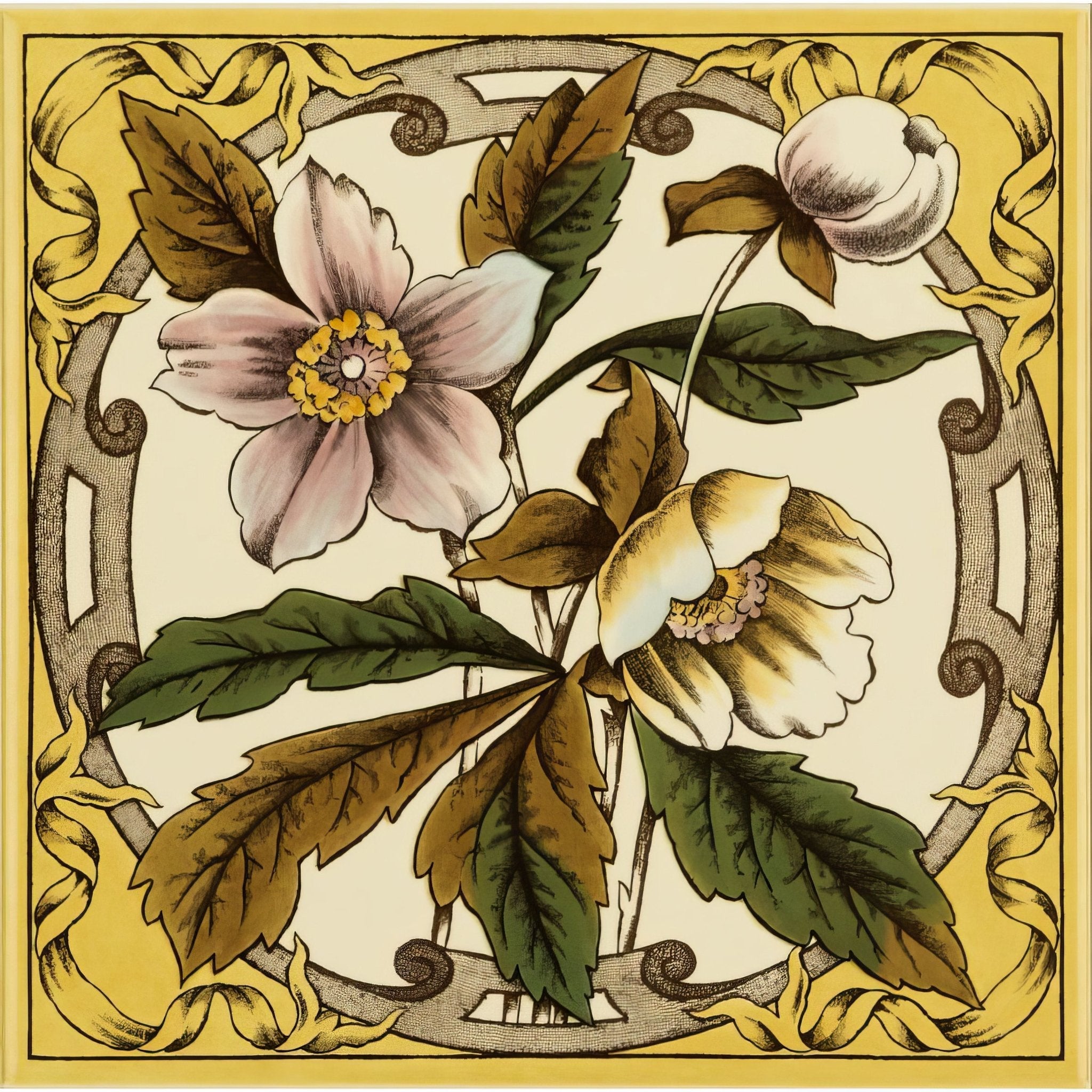 Windflower Single Tile on County White - Hyperion Tiles