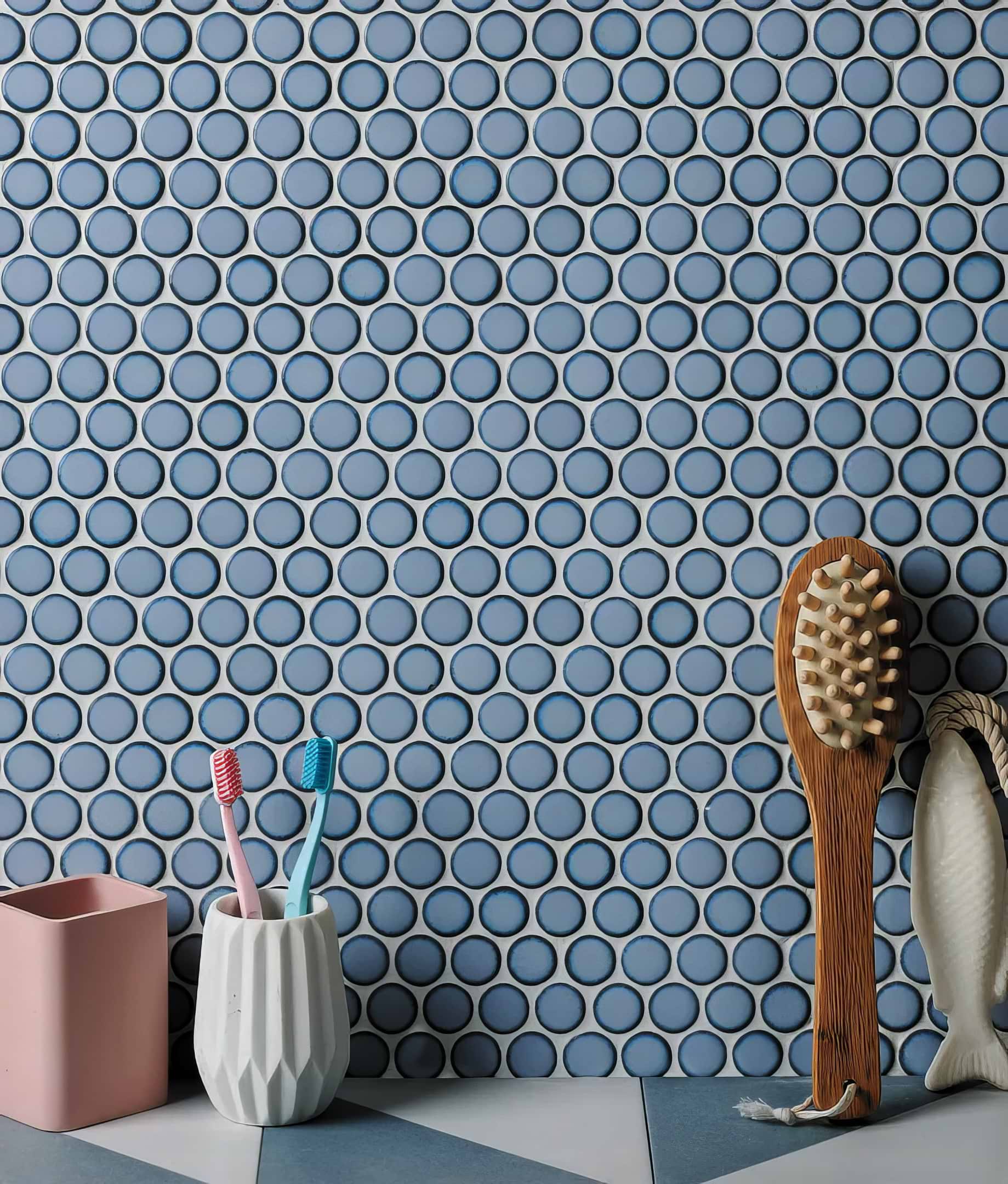 Yoga Penny Porcelain Mosaic Grey Blue - Hyperion Tiles
