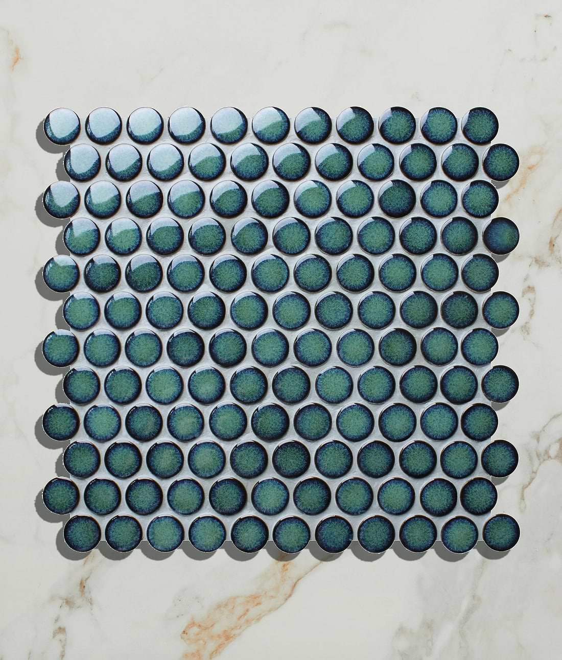 Yoga Penny Porcelain Mosaic Verdigris - Hyperion Tiles
