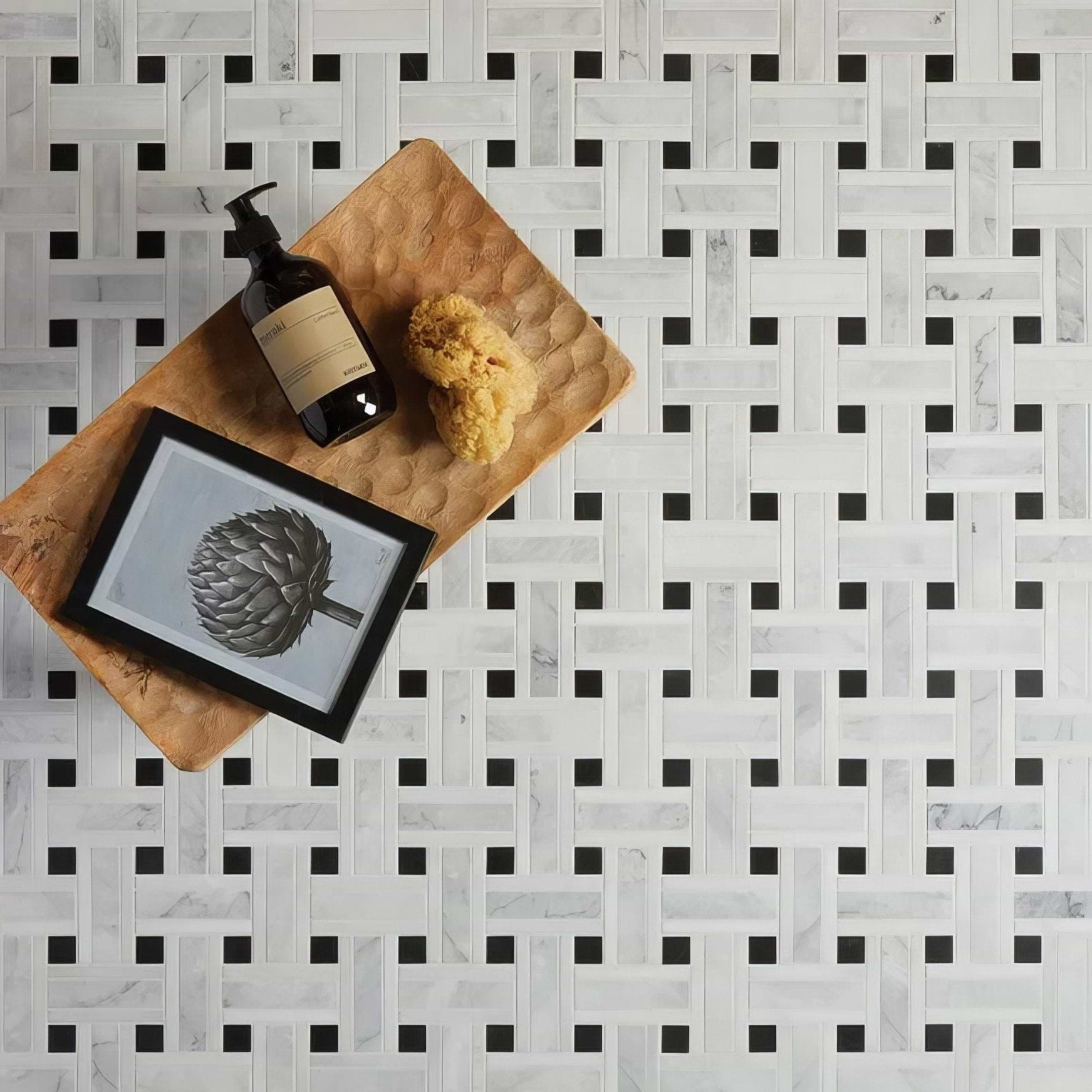 Zen Marble Grand Basket Weave Mosaic - Hyperion Tiles