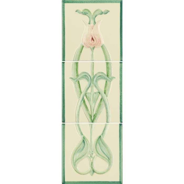 Angelina Pink Tulip 3-Tile Set on Colonial White - Hyperion Tiles