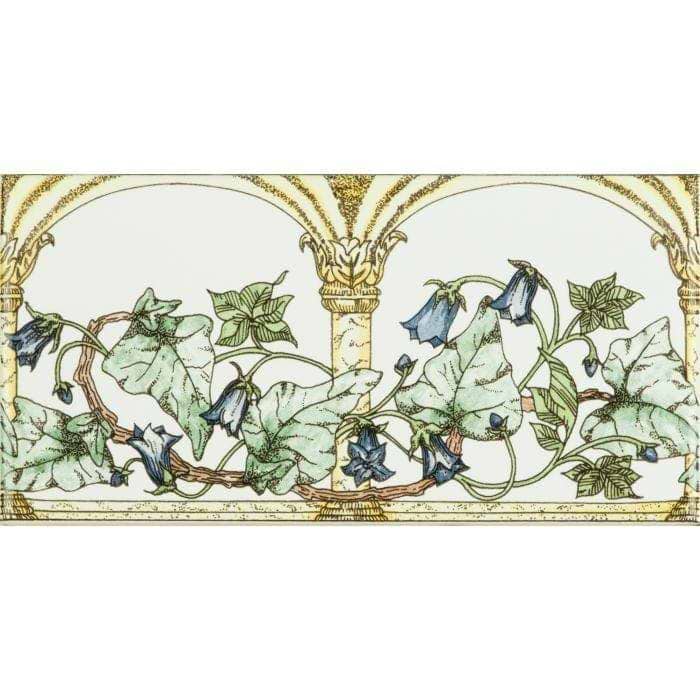Arch And Ivy Blue Classical Decorative Border on Brilliant White - Hyperion Tiles