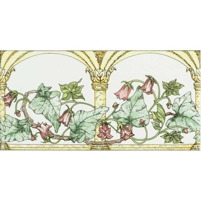 Arch And Ivy Pink Classical Decorative Border on Brilliant White - Hyperion Tiles