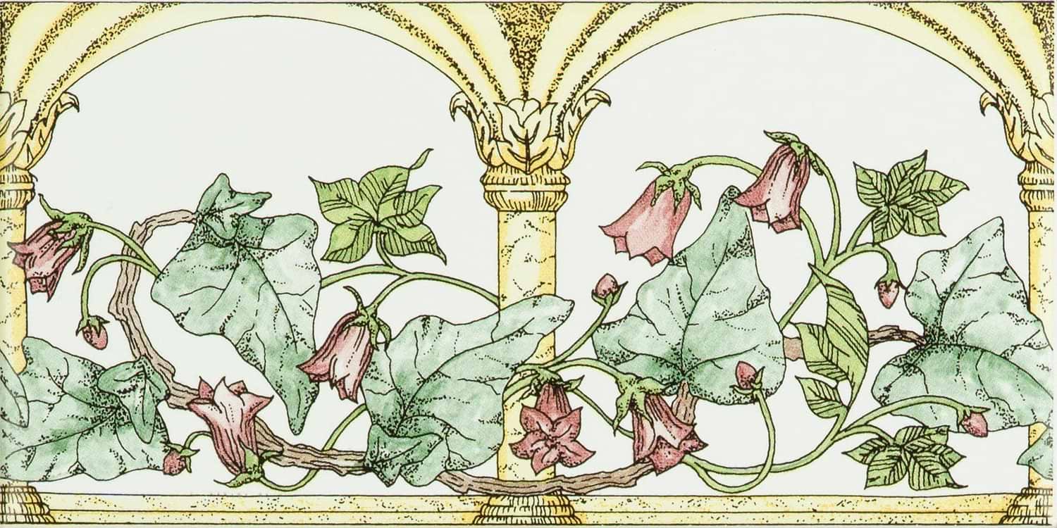 Arch And Ivy Pink Classical Decorative Border on Brilliant White - Hyperion Tiles