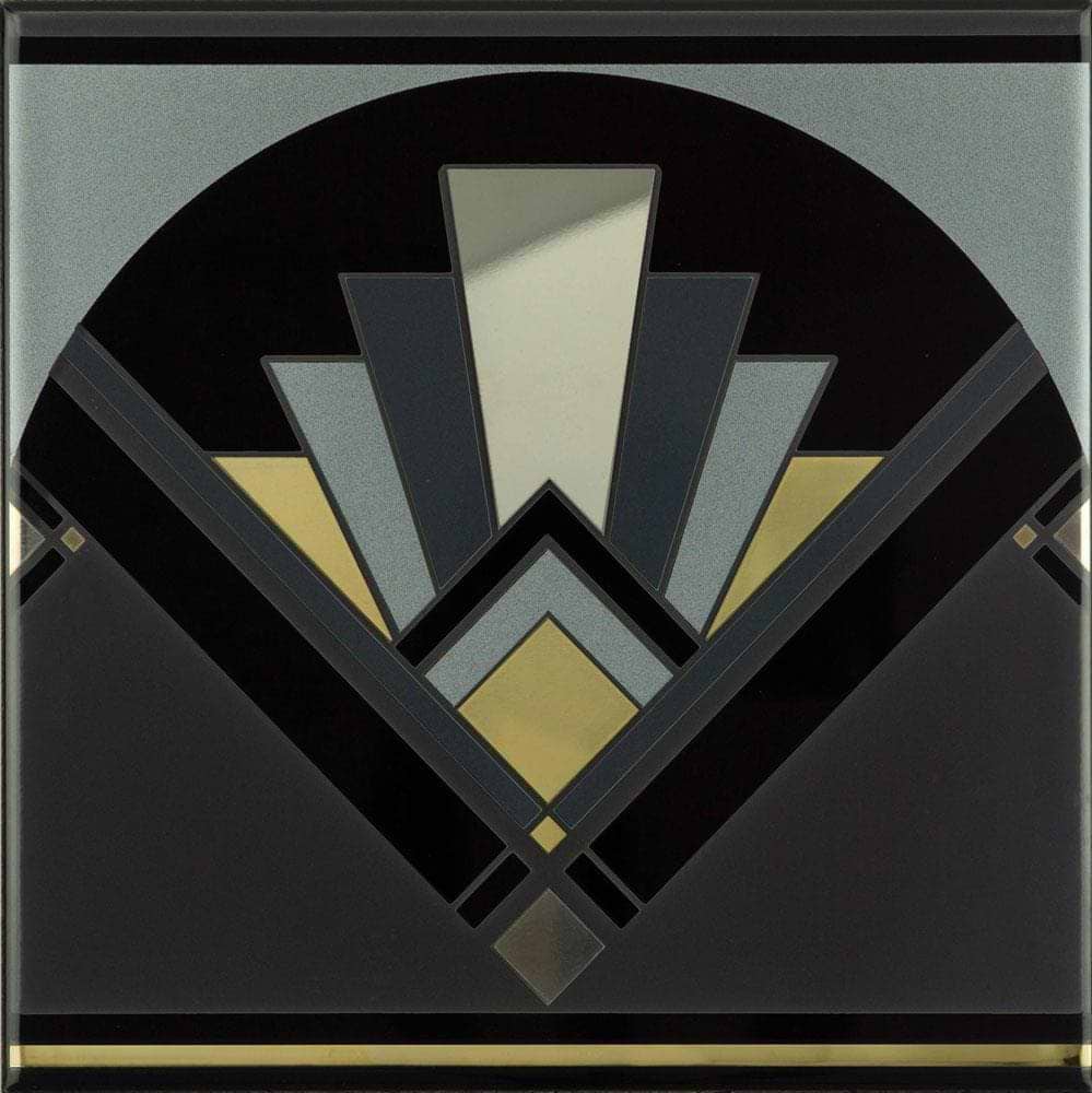Art Deco Black Fan With Real Platinum and Gold on Black - Hyperion Tiles
