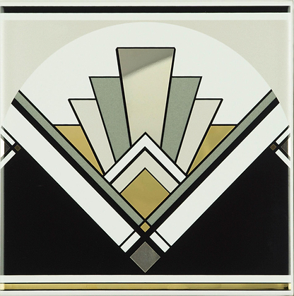 Art Deco Fan With real Platinum and Gold on Brilliant White - Hyperion Tiles