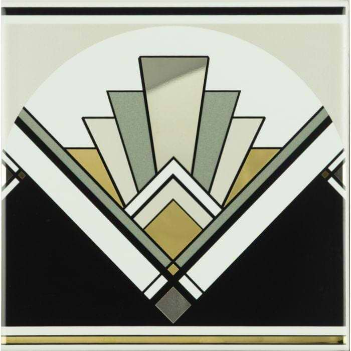 Art Deco Fan With real Platinum and Gold on Brilliant White - Hyperion Tiles