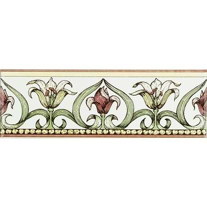 Art Nouveau Lily Green Classical Decorative Border on Brilliant White - Hyperion Tiles