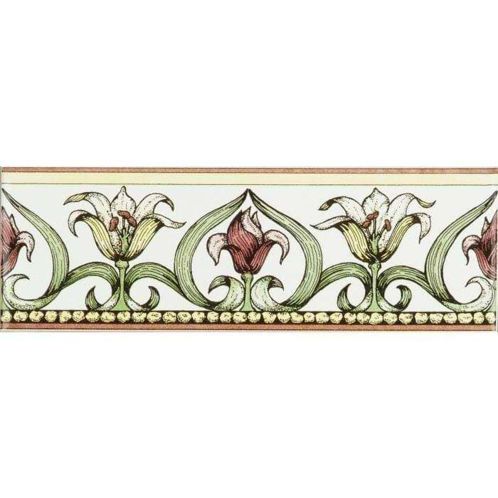 Art Nouveau Lily Green Classical Decorative Border on Brilliant White - Hyperion Tiles