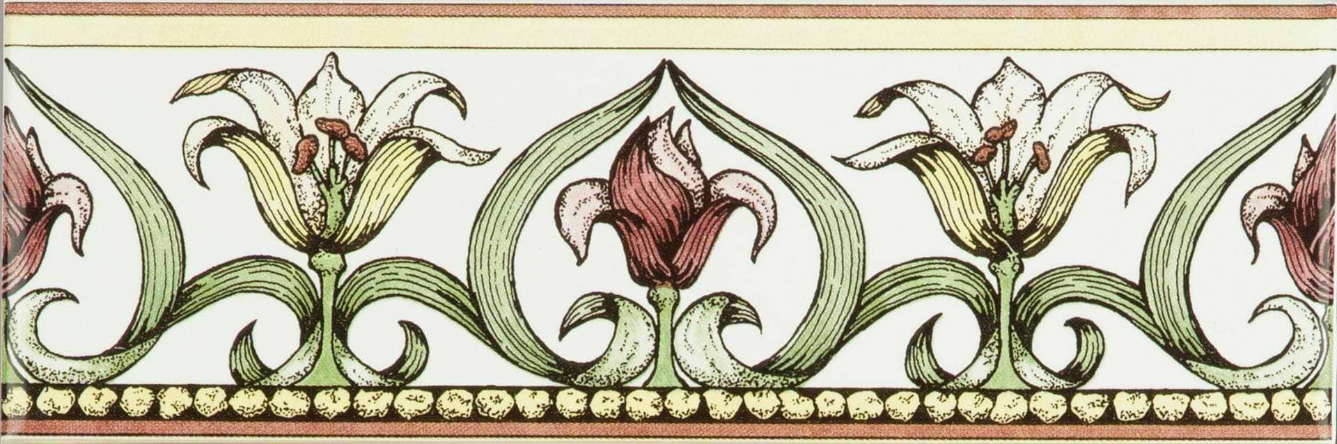 Art Nouveau Lily Green Classical Decorative Border on Brilliant White - Hyperion Tiles