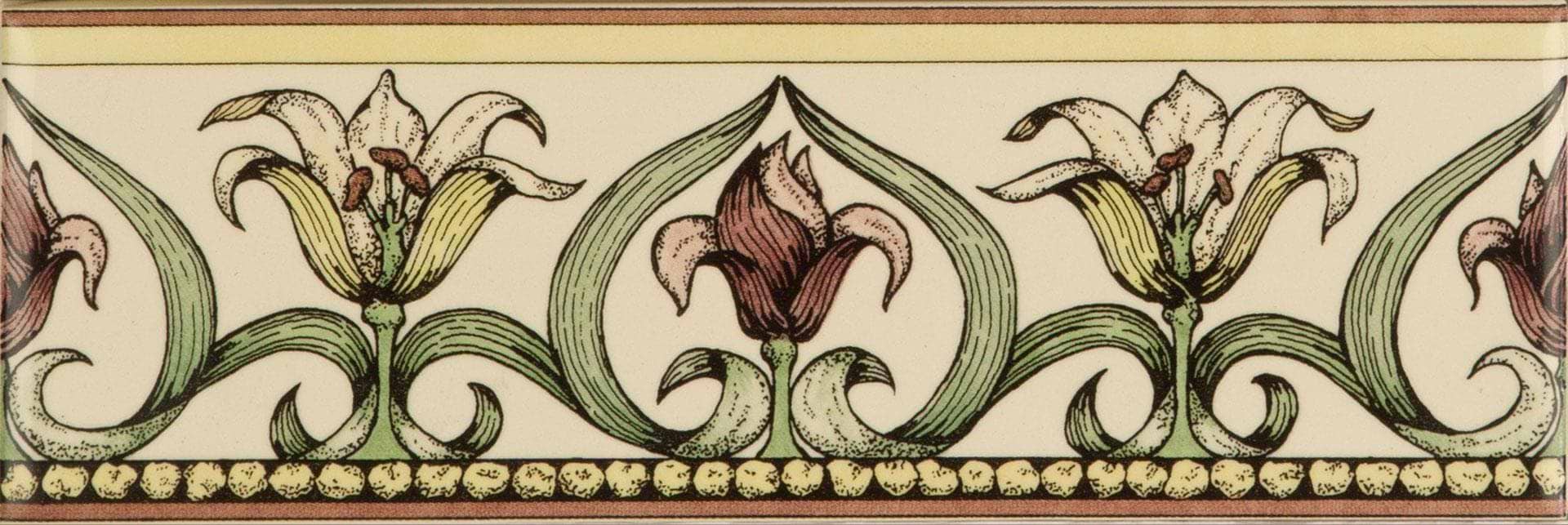 Art Nouveau Lily, Green Classical Decorative Border, on Colonial White - Hyperion Tiles