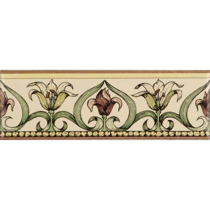 Art Nouveau Lily, Green Classical Decorative Border, on Colonial White - Hyperion Tiles