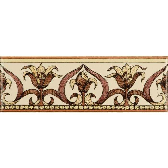 Art Nouveau Lily, Pink Classical Decorative Border, on Colonial White - Hyperion Tiles